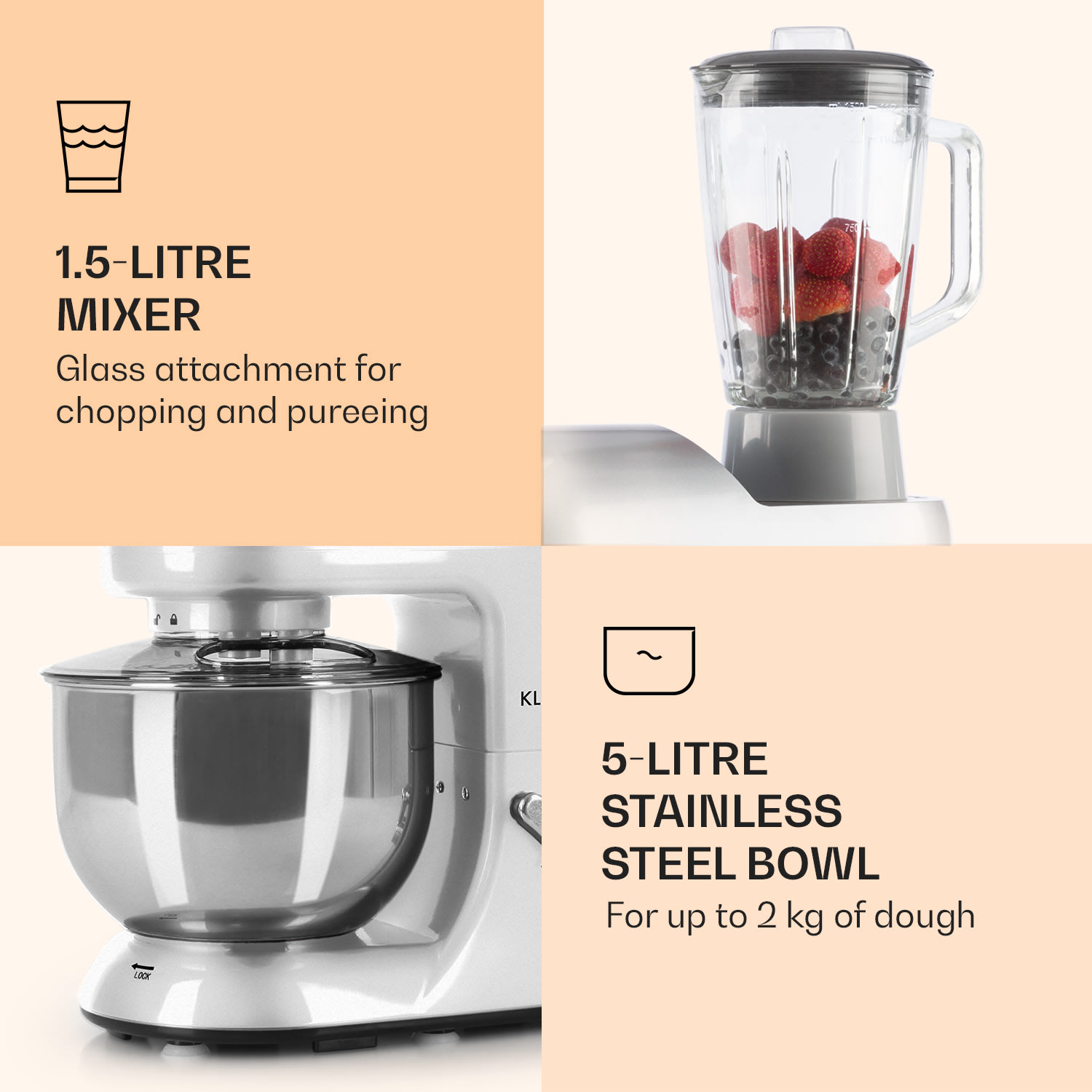 Lucia robot de cocina 3 en 1 1800 W/2,7 PS 5 L acero inoxidable sin BPA Plata Metálica