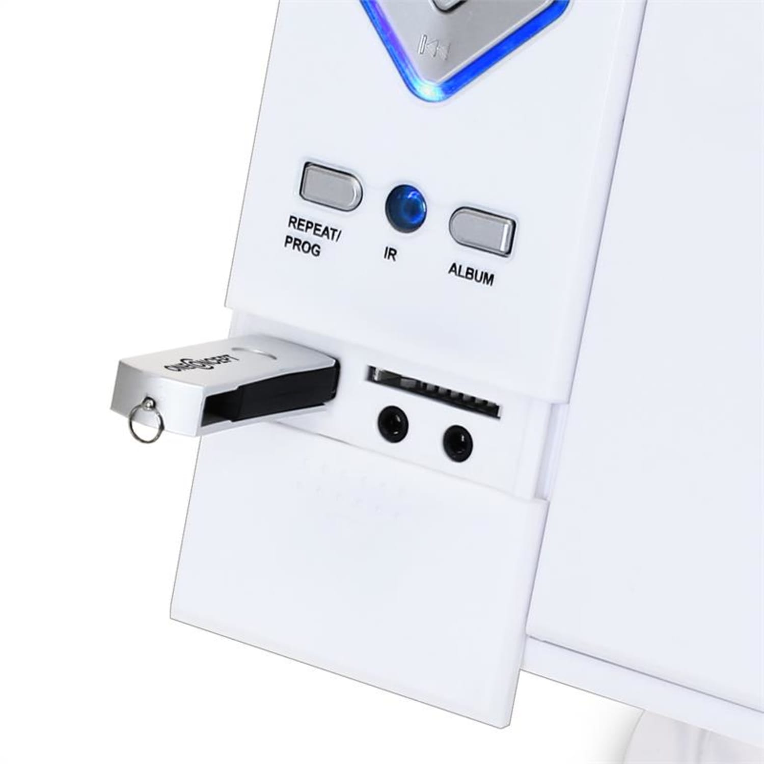 V-12, fehér, sztereó rendszer CD-MP3-lejátszóval, USB, SD, AUX Fehér