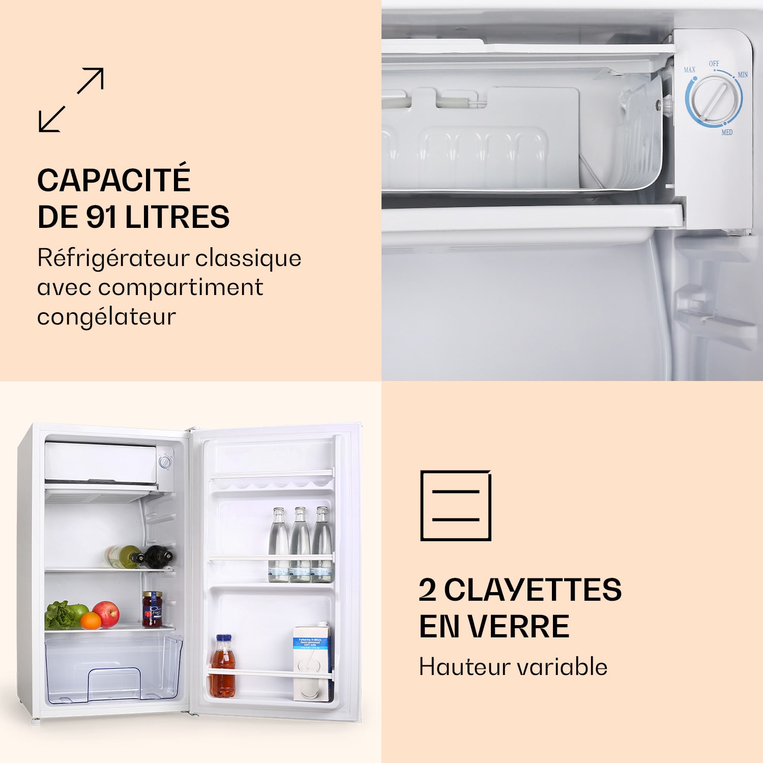 90L1-WH koelkast 91 liter 47 x 84 x 48 cm (BxHxD) 41 dB wit