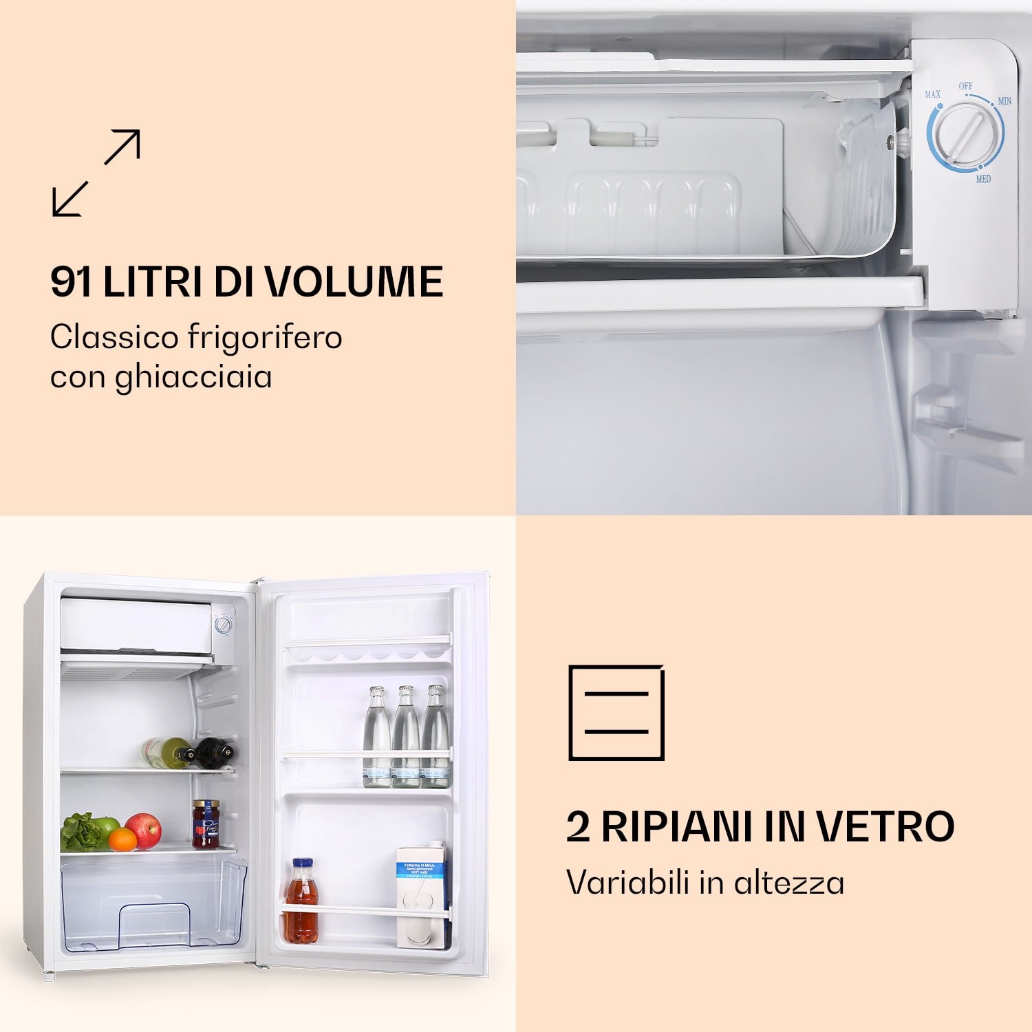 90L1-WH - Frigorifero, 91 litri, 47 x 84 x 48 cm (LxAxP), 41 dB, bianco 