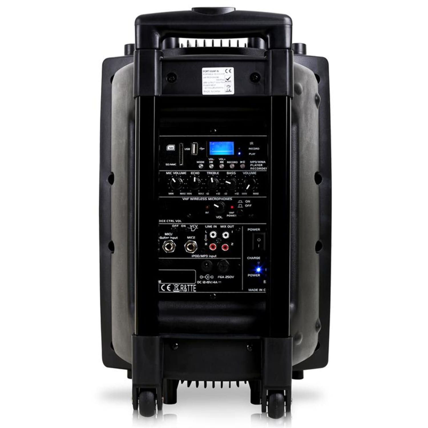 Port10VHF-BT przenośna kolumna PA bluetooth USB-SD-MP3 500W 25 cm (10") | Czarny
