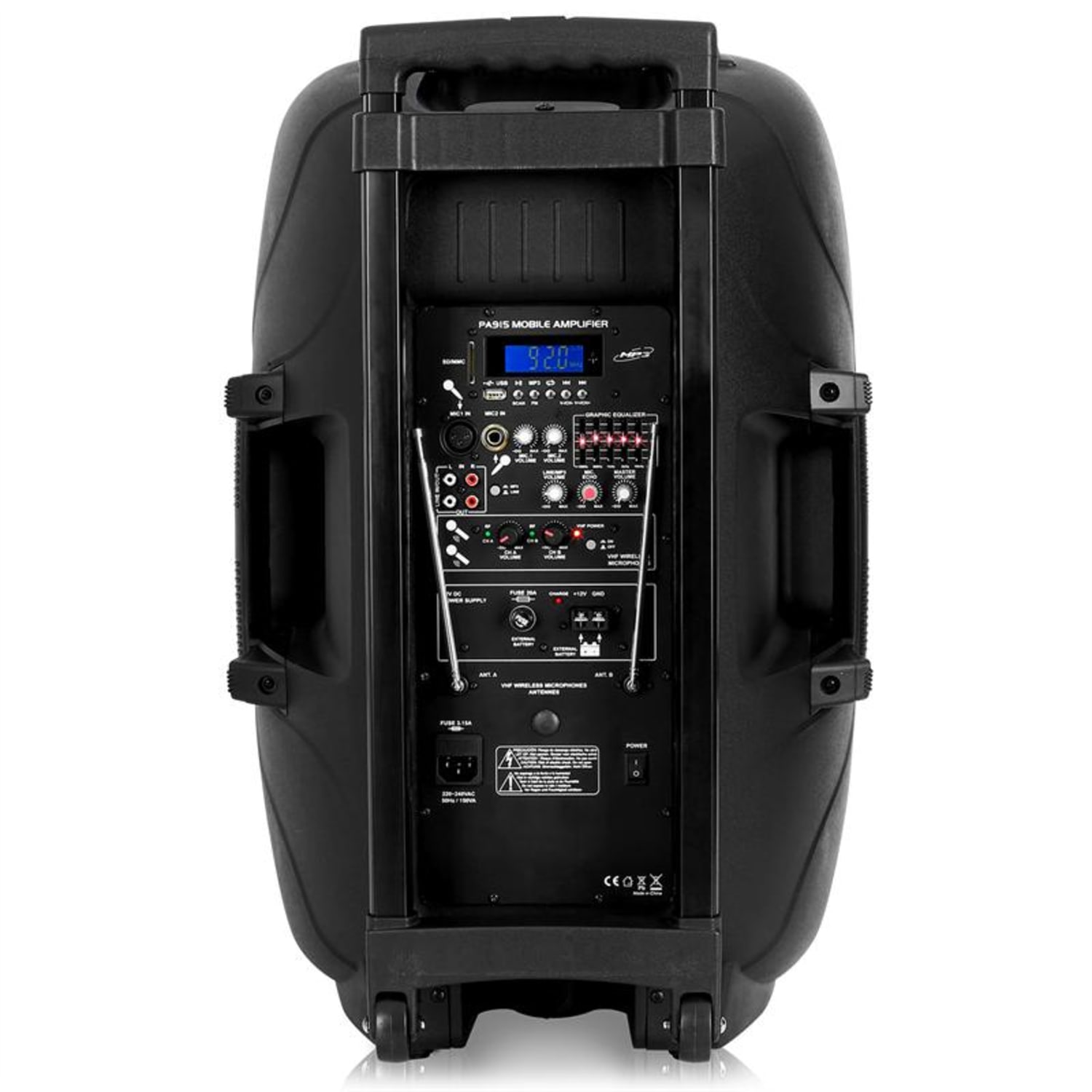 SPJ-PA15, prenosni aktivni PA zvočnik, USB, SD, baterija 38 cm (15")