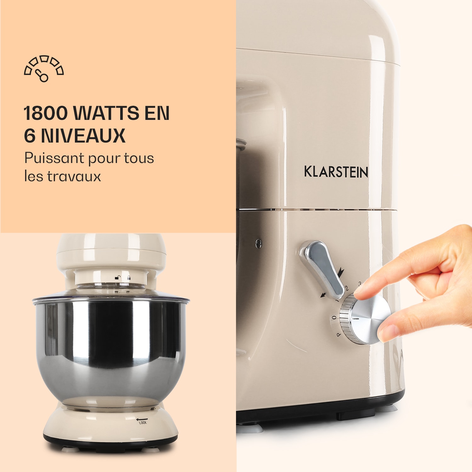 Bella keukenmachine 1800 W / 2,7 ps 5 ltr roestvrij staal BPA-vrij Vintage Crème