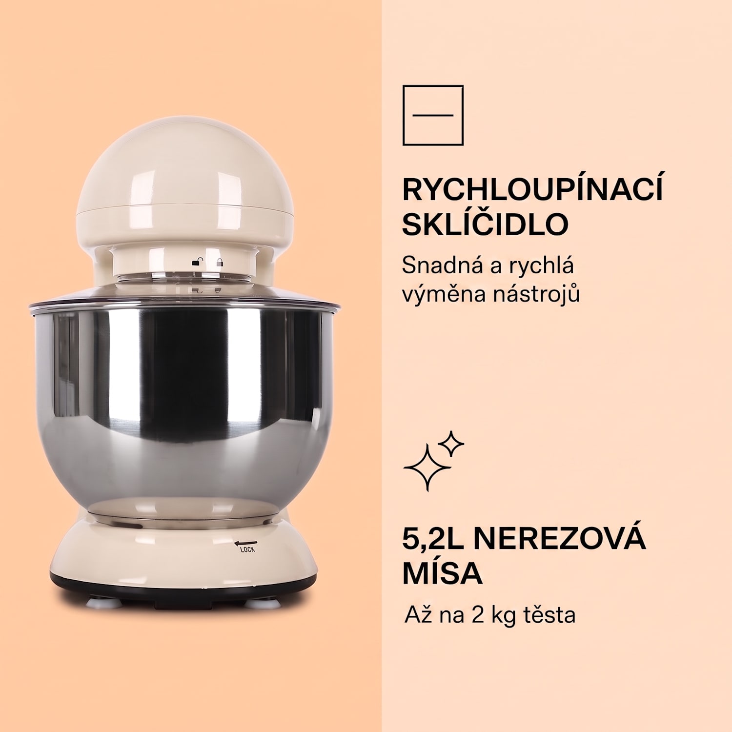Bella, kuchyňský robot, 1800 W, 2,7 HP, 5,2 l Vintage krémová