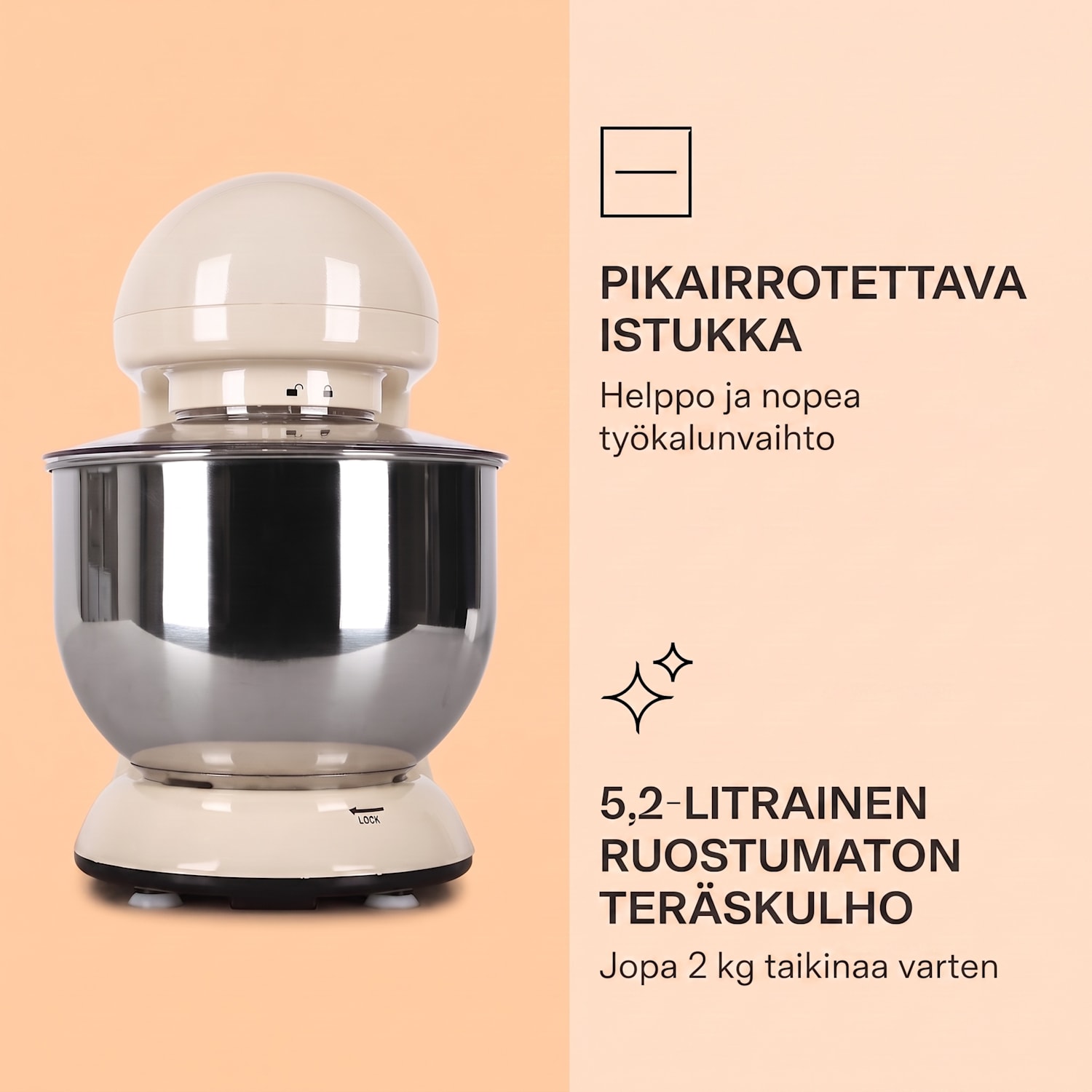 Bella-yleiskone 1800 W / 2,7 hv 5 litraa ruostumatonta terästä BPA-vapaa Vintage Kerma