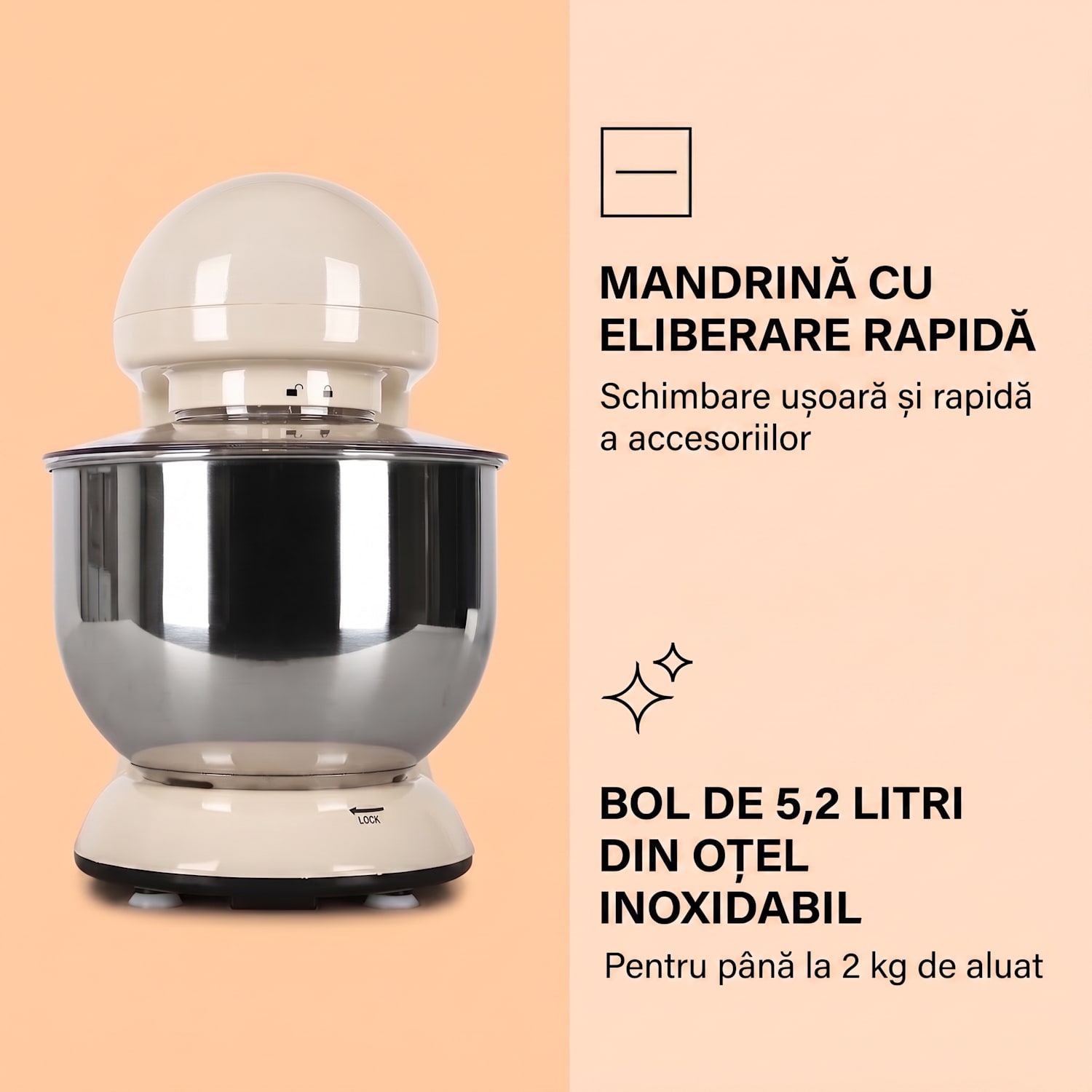 Bella, robot de bucătărie, 1800 W, 5,2l Cremă de epocă