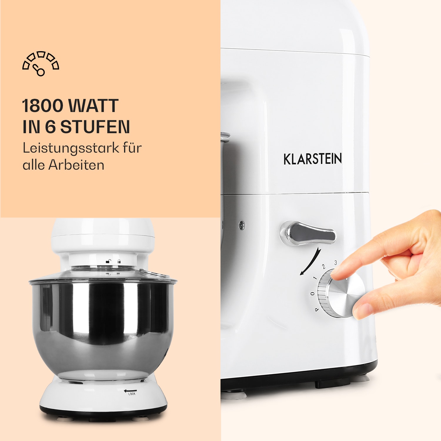 Bella Küchenmaschine 1800 W / 2,7 PS 5 Ltr Edelstahl BPA-frei Weiß