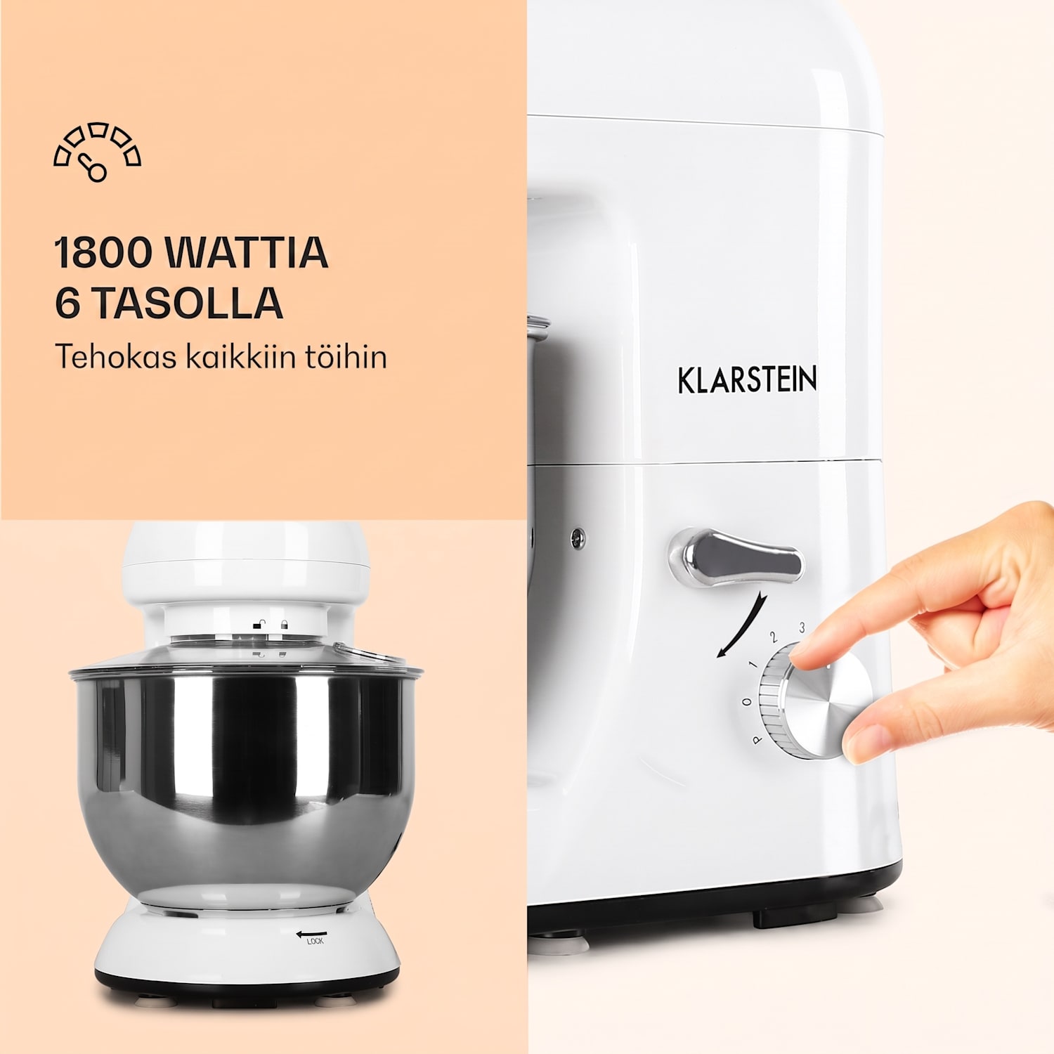 Bella-yleiskone 1800 W / 2,7 hv 5 litraa ruostumatonta terästä BPA-vapaa Valkoinen