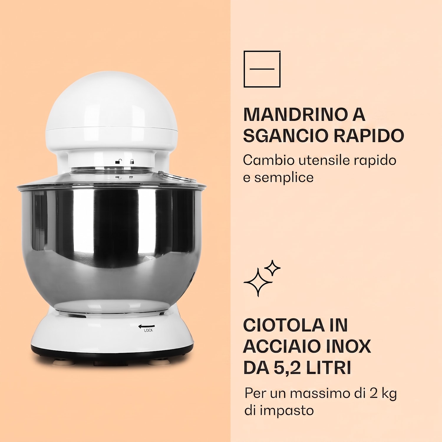Robot da cucina Bella 1800 W / 2,7 PS 5 litri in acciaio inossidabile senza BPA Bianco