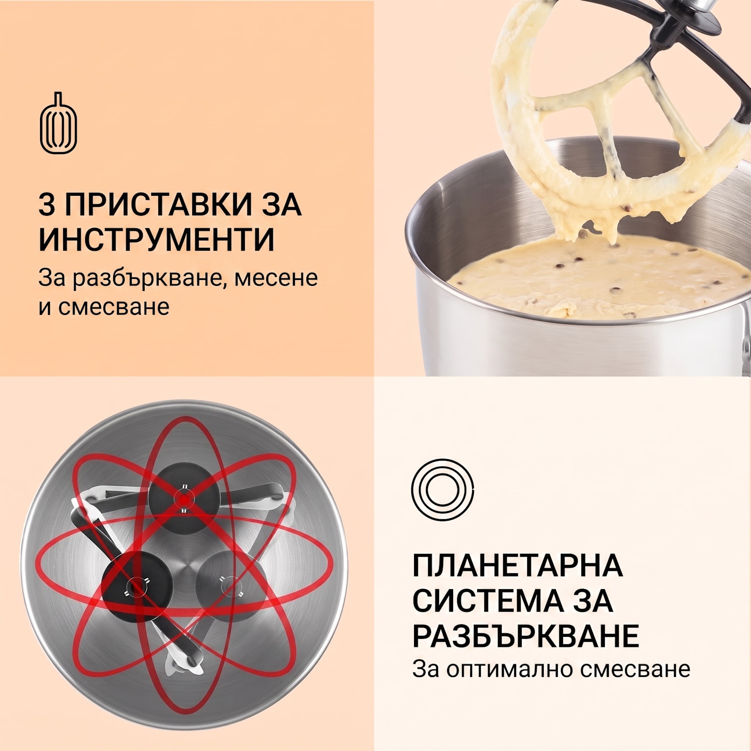 Lucia кухненски робот 3-в-1, 1800 W / 2,7 PS 5 литра неръждаема стомана без ВРА Винтидж крем