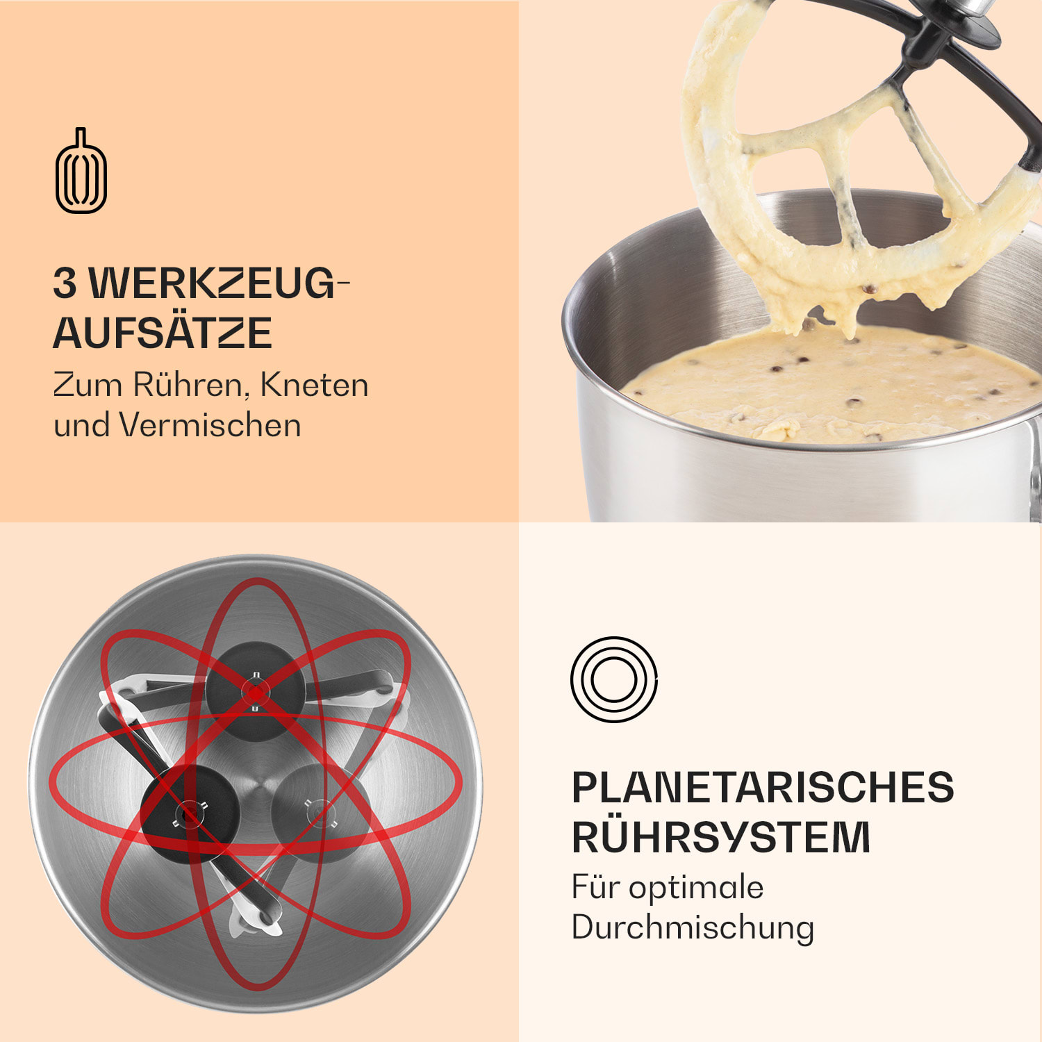 Lucia Küchenmaschine 3-in-1 1800 W / 2,7 PS 5 Ltr Edelstahl BPA-frei Vintage-Creme