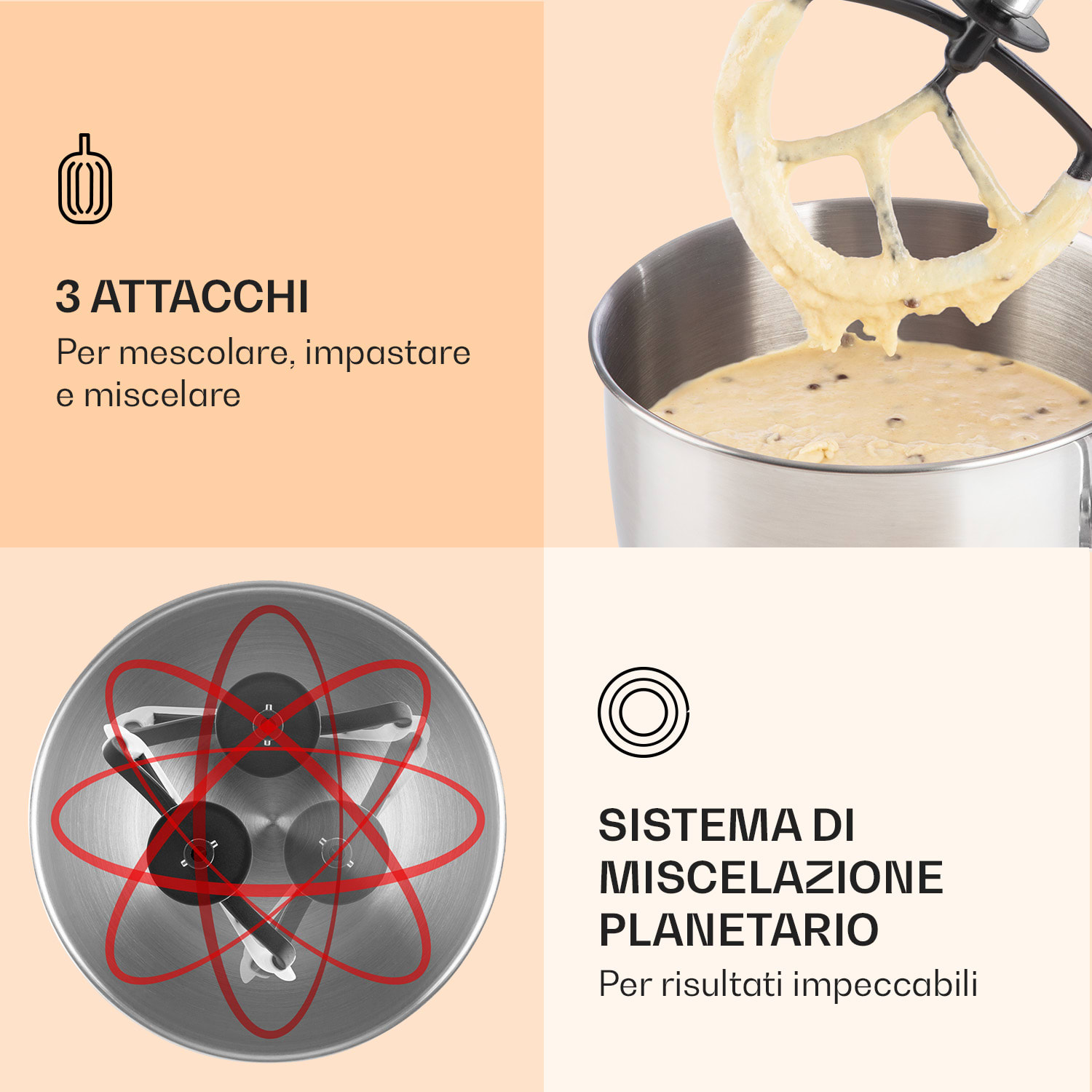 Lucia robot da cucina 3 in 1, 1800 W / 2,7 PS 5 litri in acciaio inossidabile senza BPA 