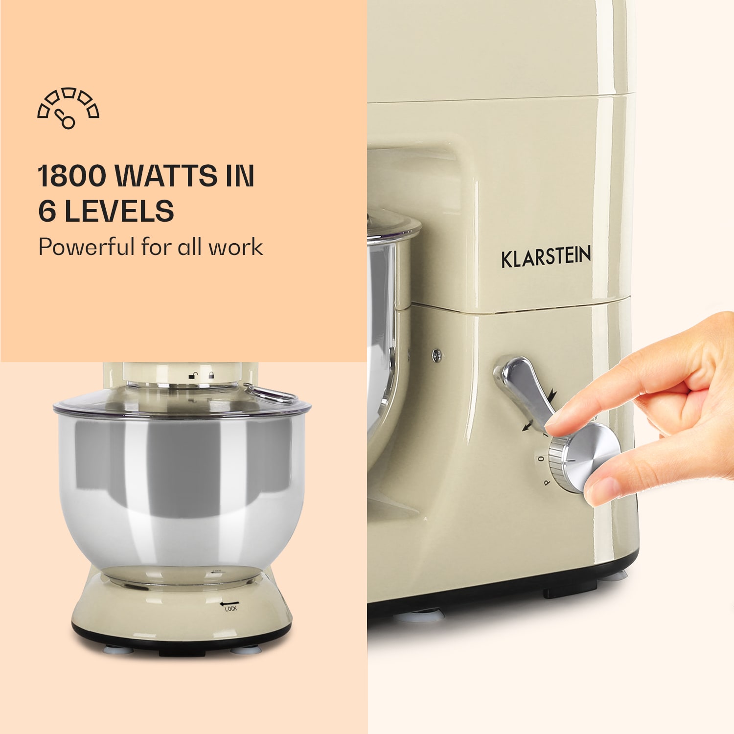 Lucia Food Processor 3-in-1 1800 W / 2.7 PS 5 Litre Stainless Steel BPA-free Vintage Cream
