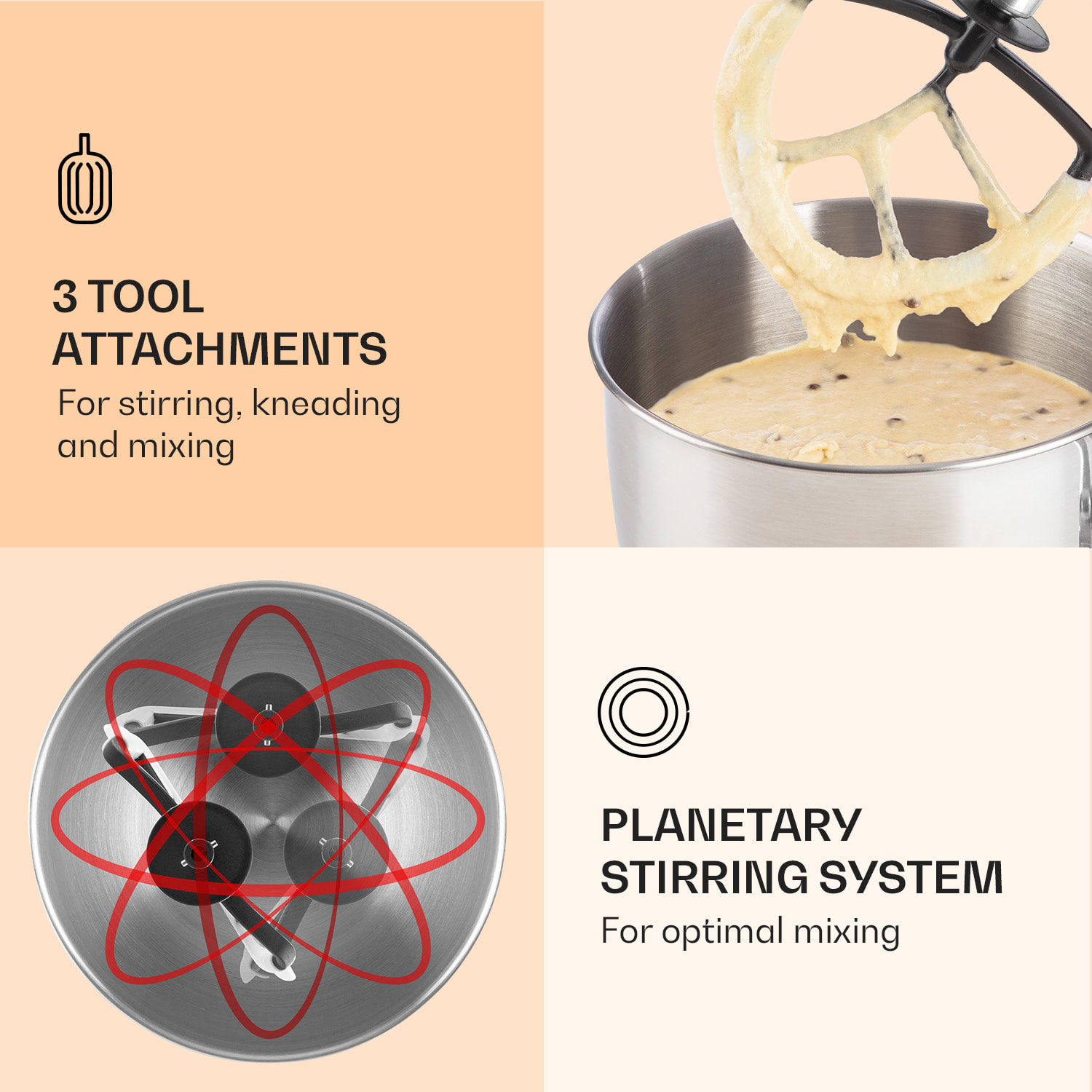 Lucia кухненски робот 3-в-1, 1800 W / 2,7 PS 5 литра неръждаема стомана без ВРА Винтидж крем