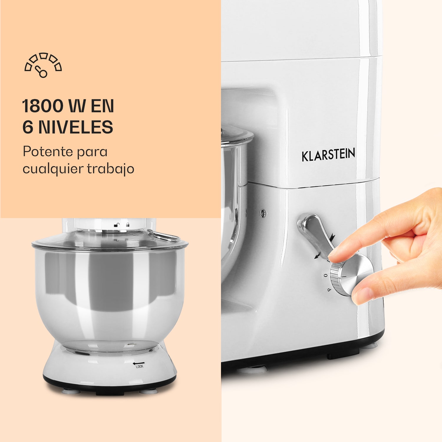 Lucia robot de cocina 3 en 1 1800 W/2,7 PS 5 L acero inoxidable sin BPA Blanco