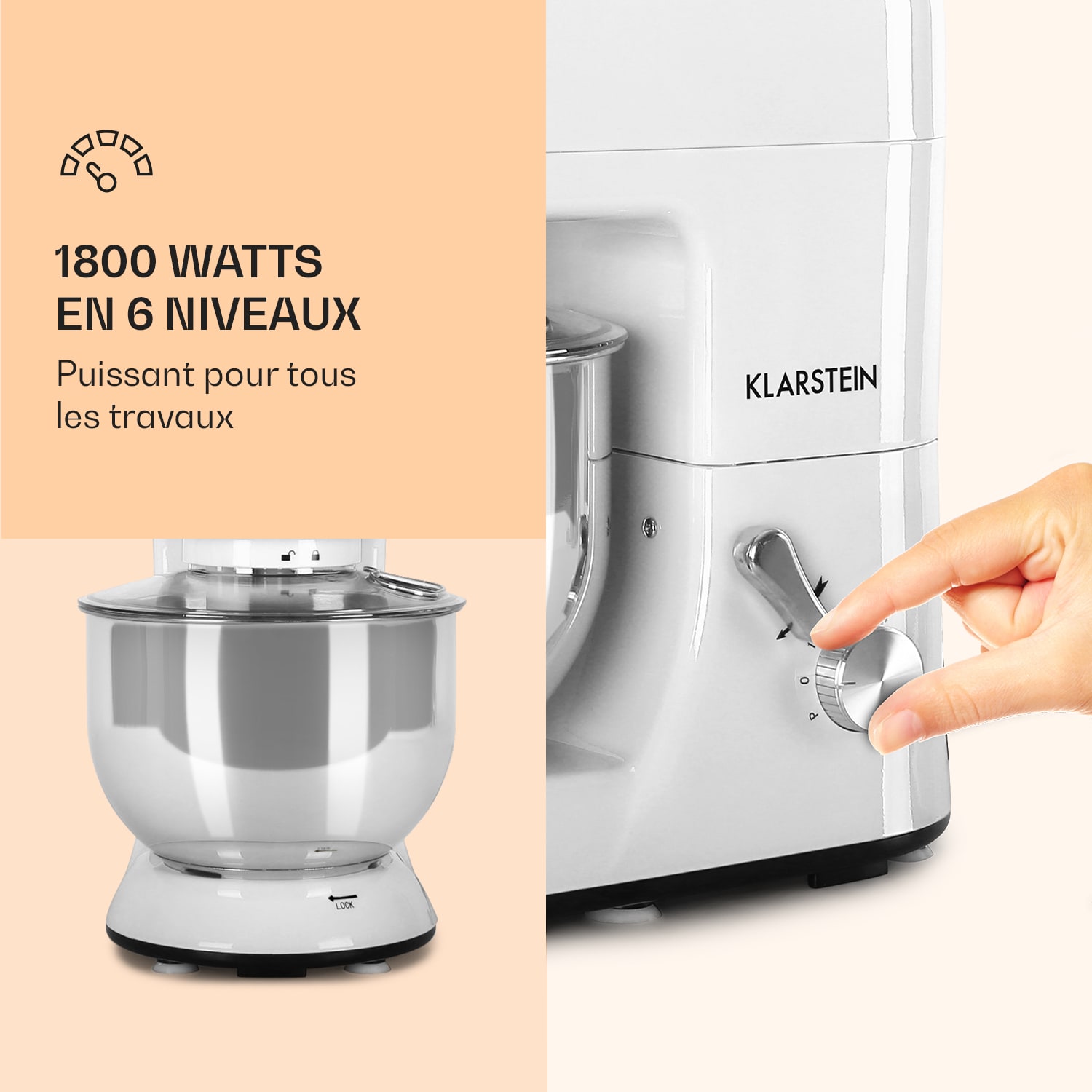 Lucia Robot ménager 3-en-1 1800 W / 2,7 ch 5 l Acier inoxydable sans BPA Blanc