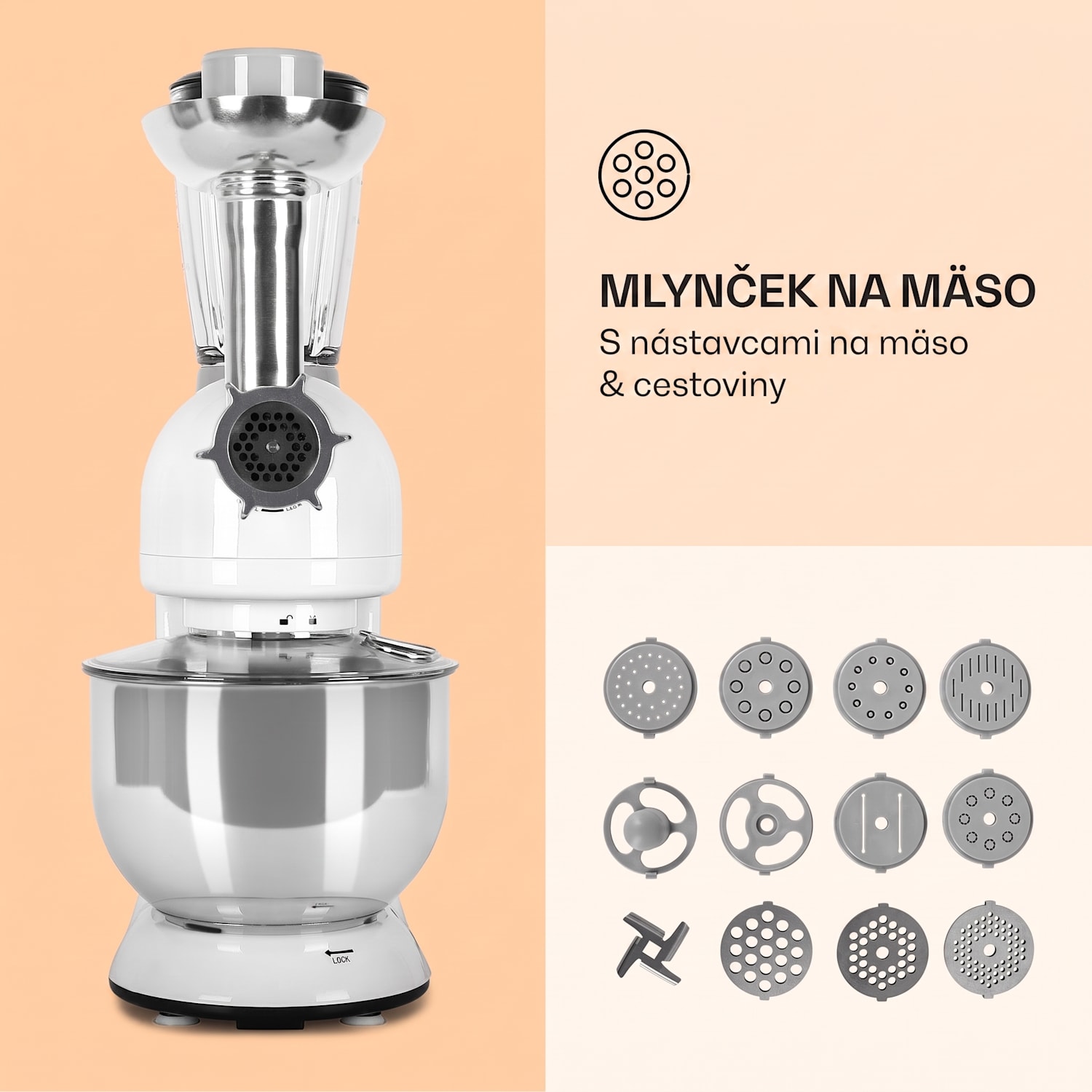 Lucia, kuchynský robot, mixér, mlynček na mäso, 1800 W Biela