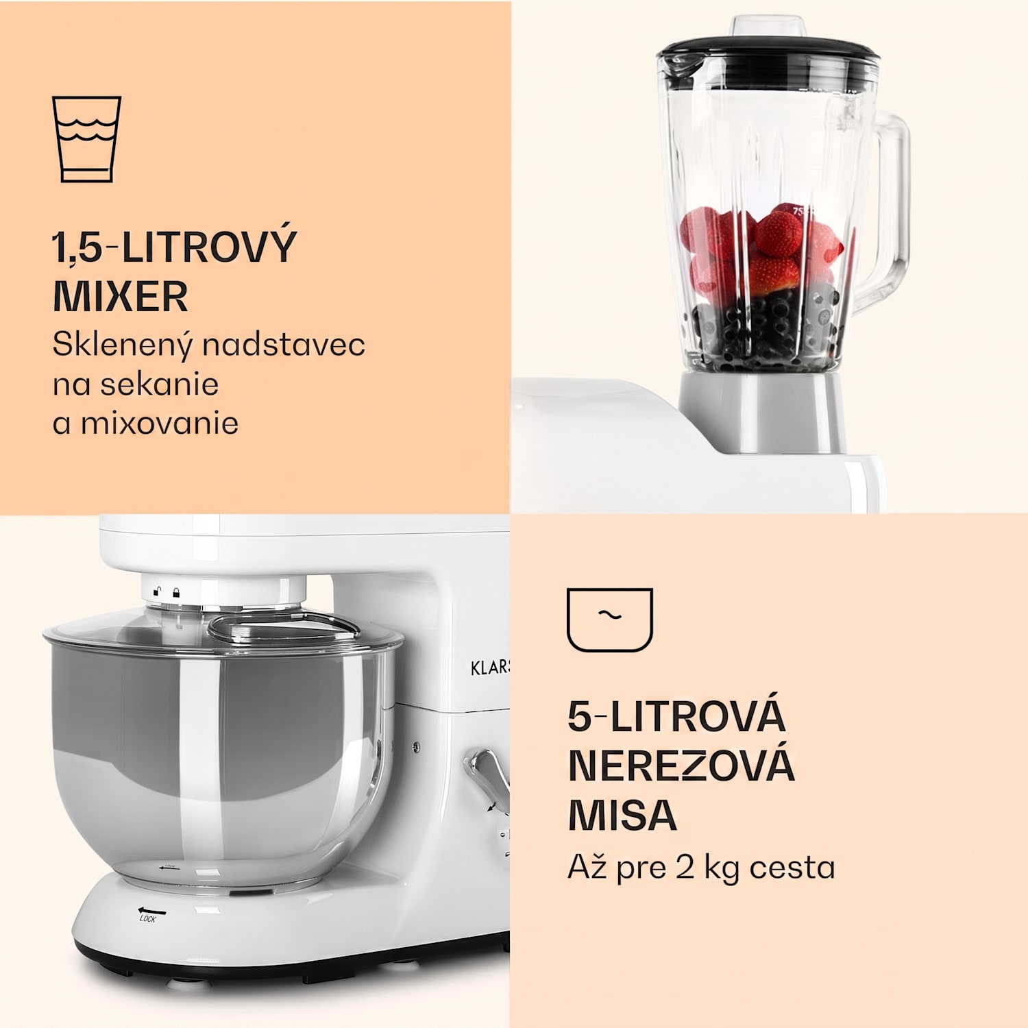 Lucia, kuchynský robot, mixér, mlynček na mäso, 1800 W Biela