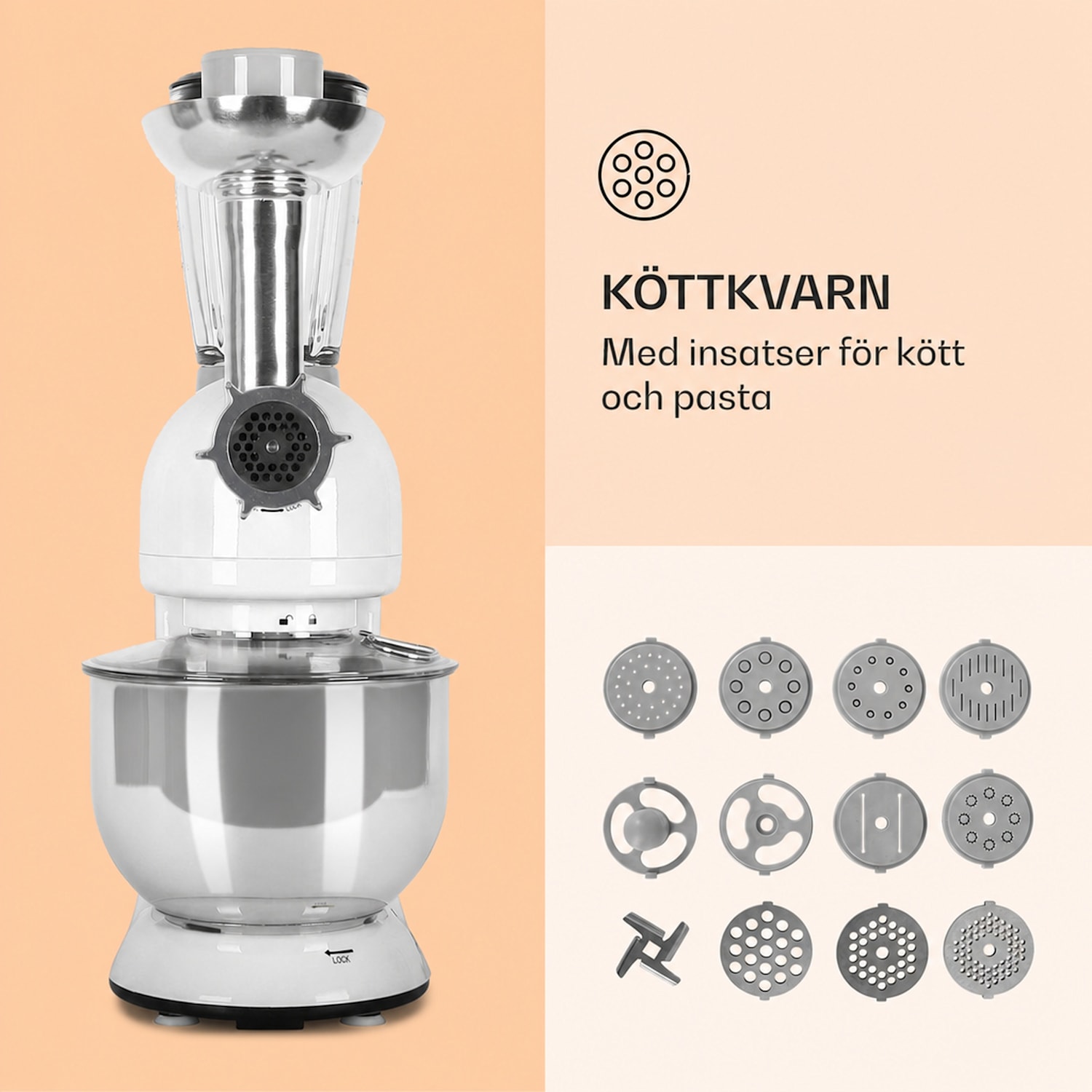 Lucia köksmaskin 3-i-1 1 800 W / 2,7 hk 5 l rostfritt stål BPA-fri Vit