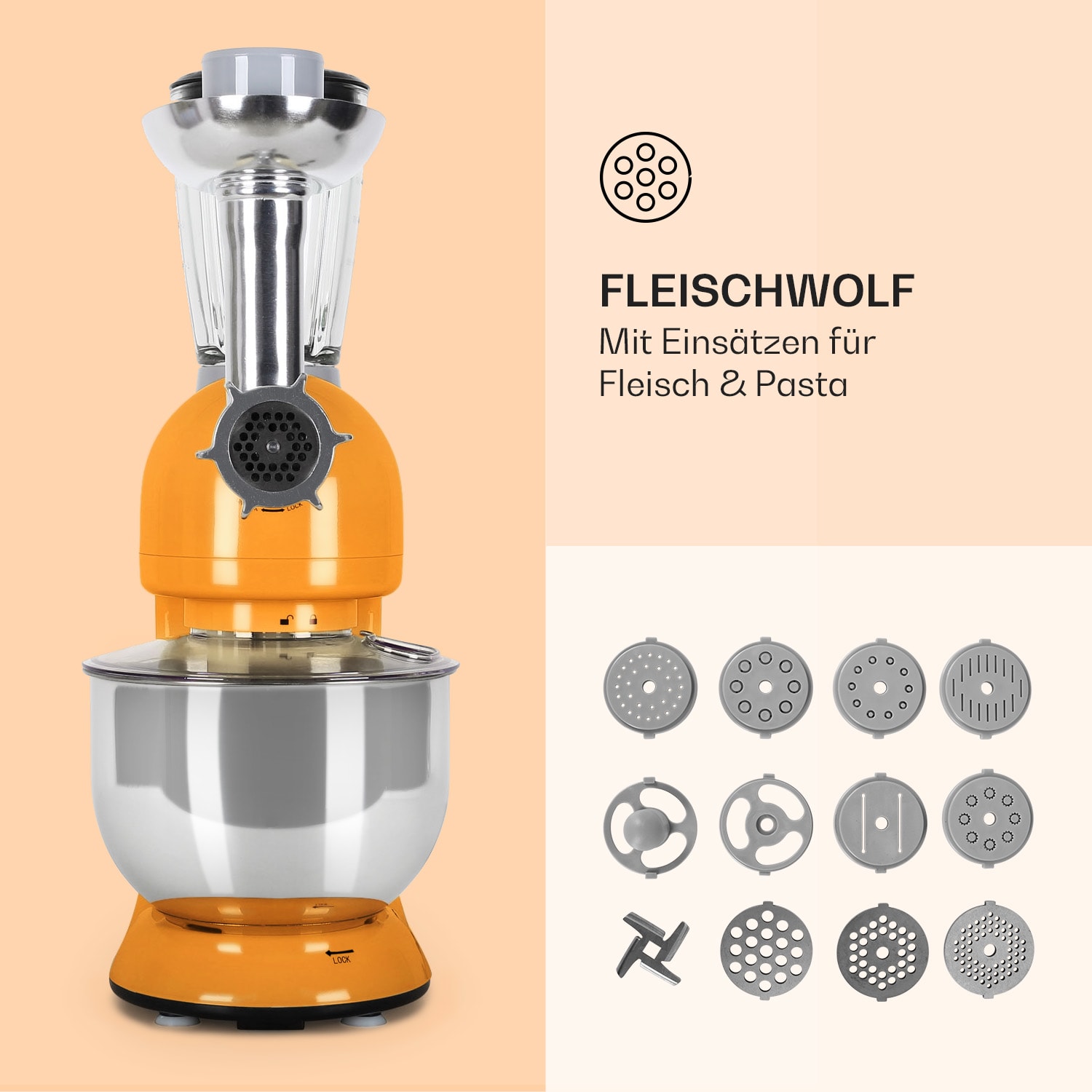 Lucia Küchenmaschine 3-in-1 1800 W / 2,7 PS 5 Ltr Edelstahl BPA-frei Merigold