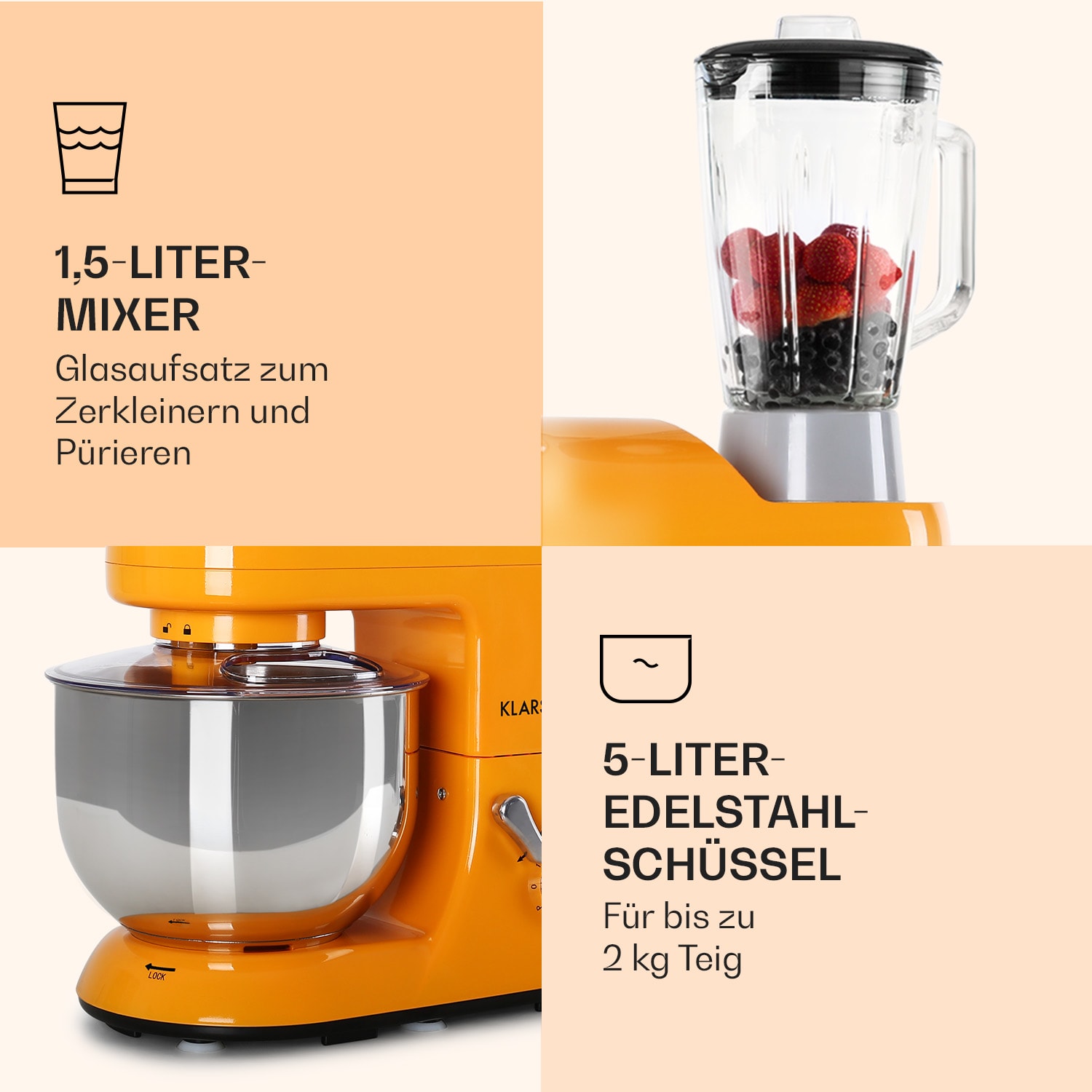 Lucia Küchenmaschine 3-in-1 1800 W / 2,7 PS 5 Ltr Edelstahl BPA-frei Merigold
