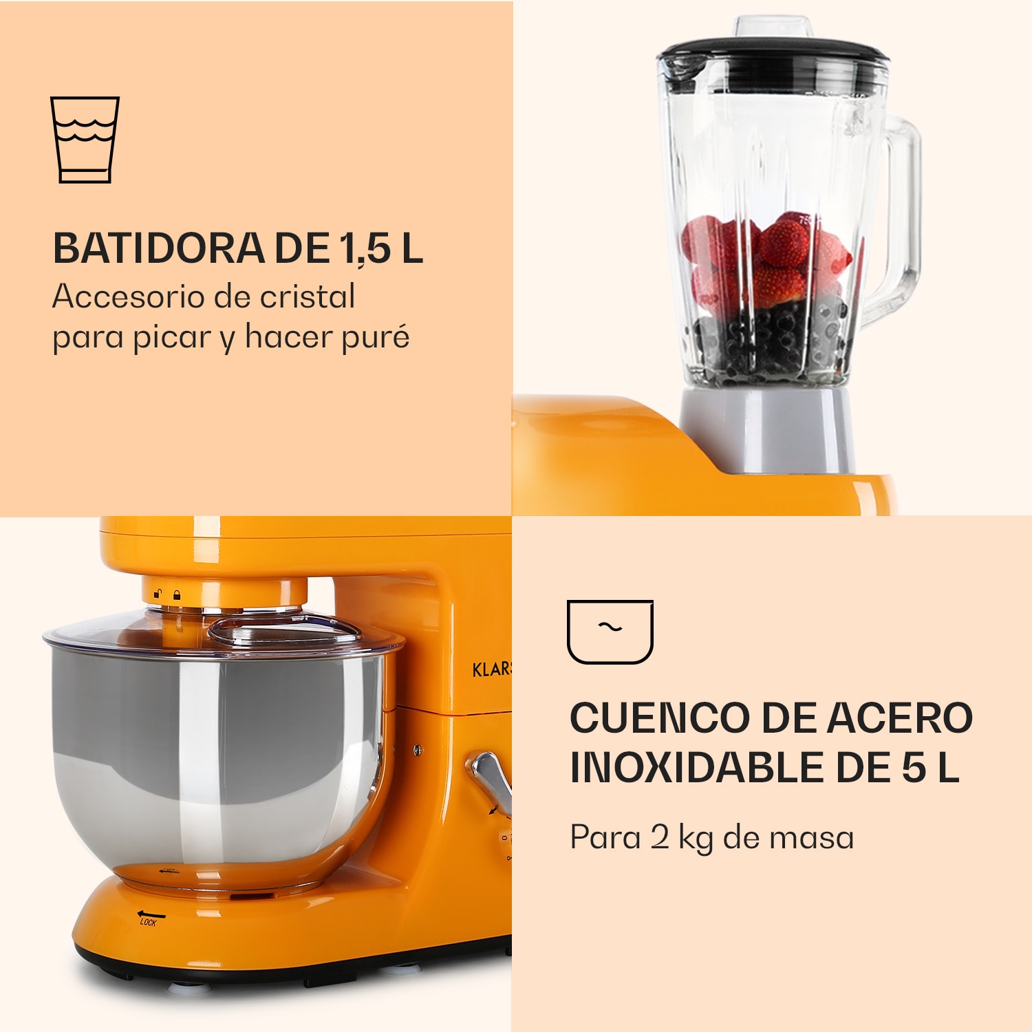 Bella Robot de cocina 1800 W/2,7 PS 5 L Acero inoxidable Sin BPA Rojo