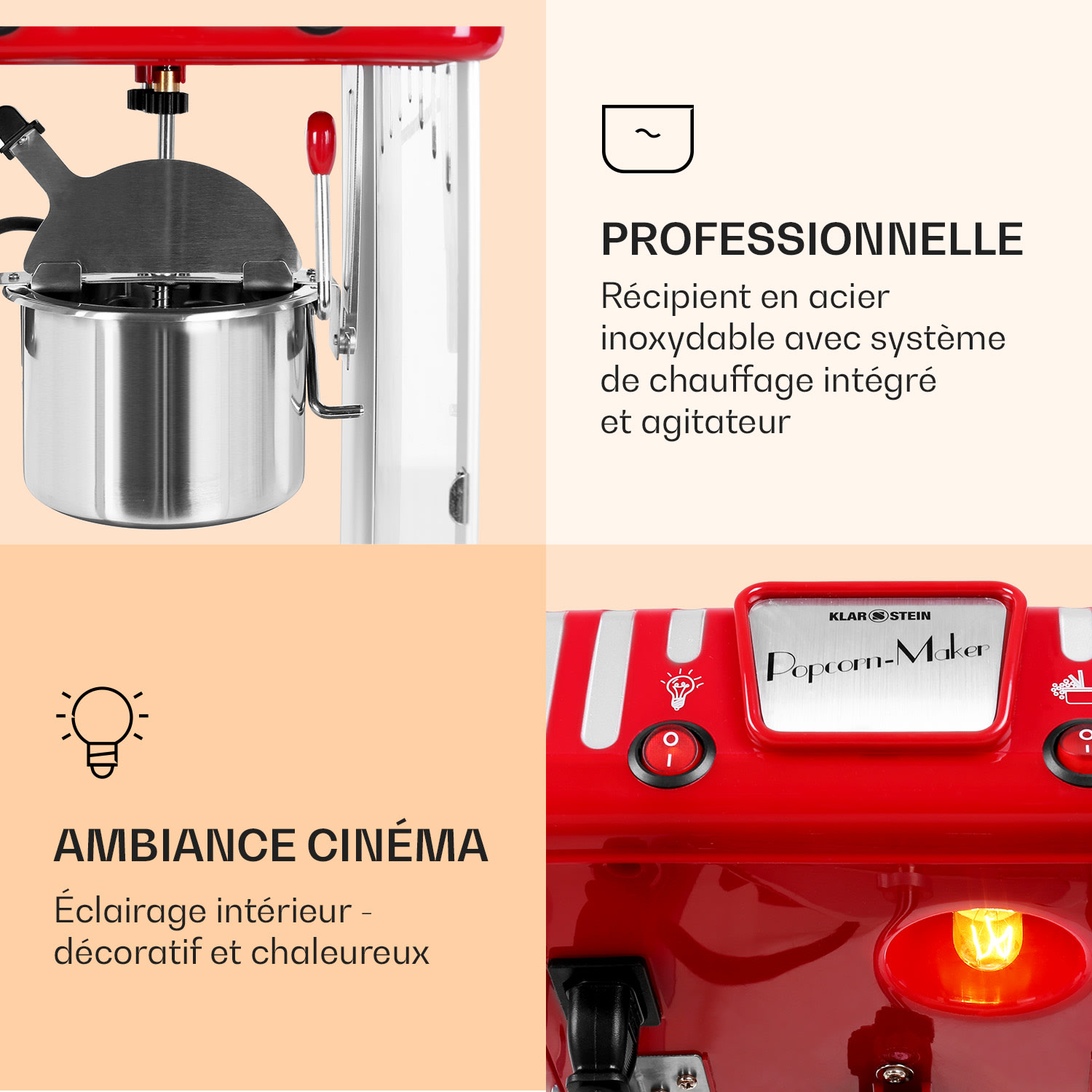 Volcano popcornmachine 300w roersysteem roestvrijstalen kom Rood