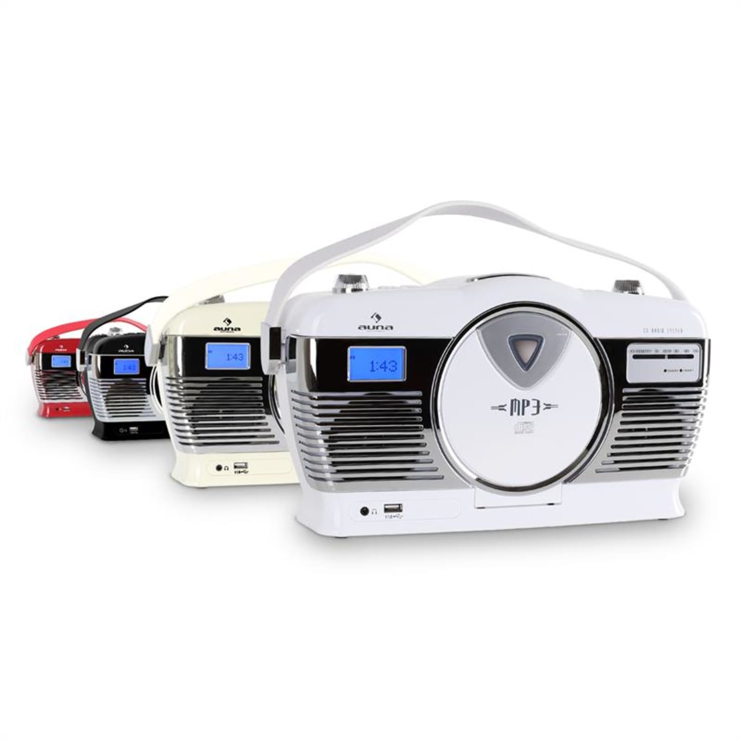 Radioodtwarzacz w stylu retro Auna MCP-69 UKW USB CD na baterie Czerwony
