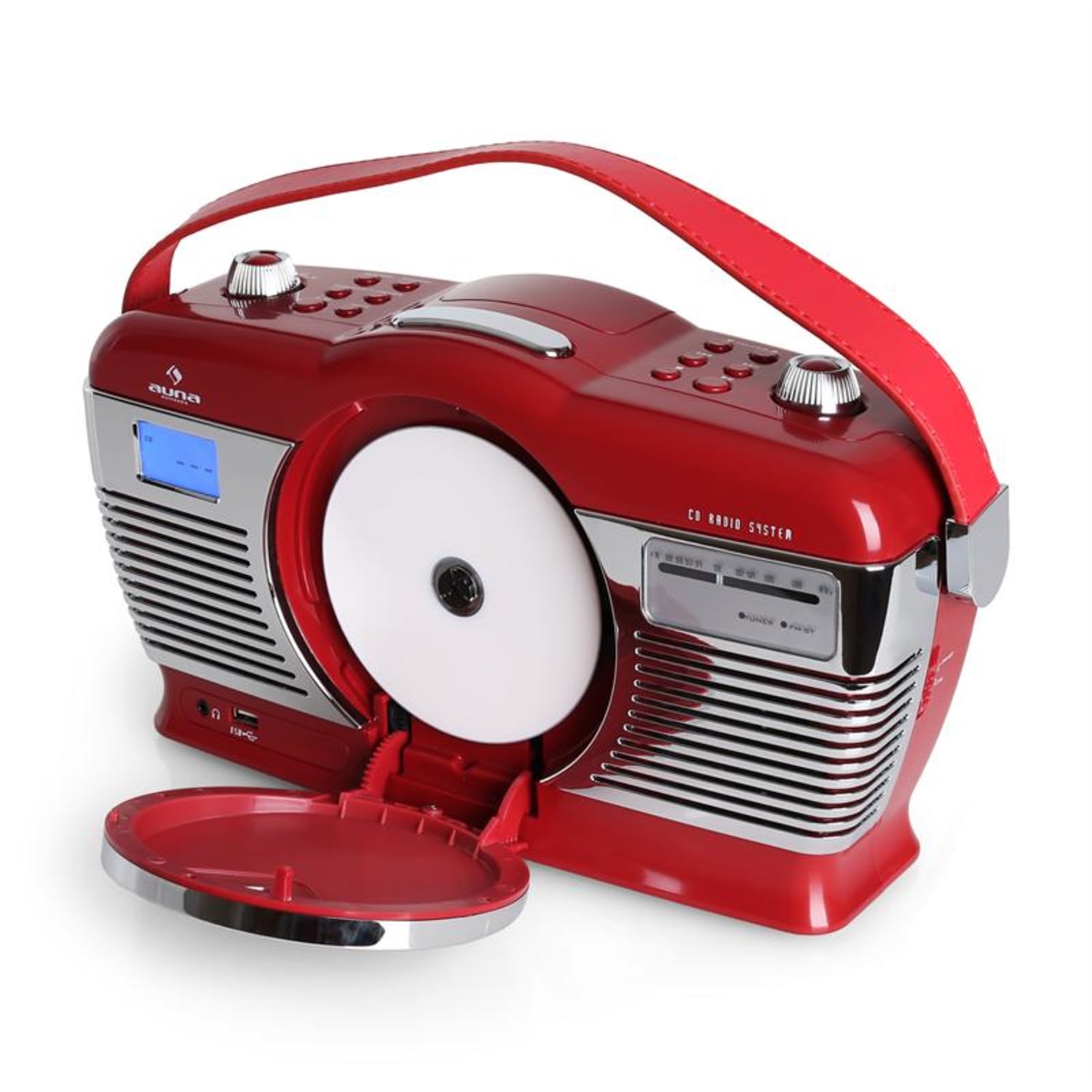 Radioodtwarzacz w stylu retro Auna MCP-69 UKW USB CD na baterie Czerwony