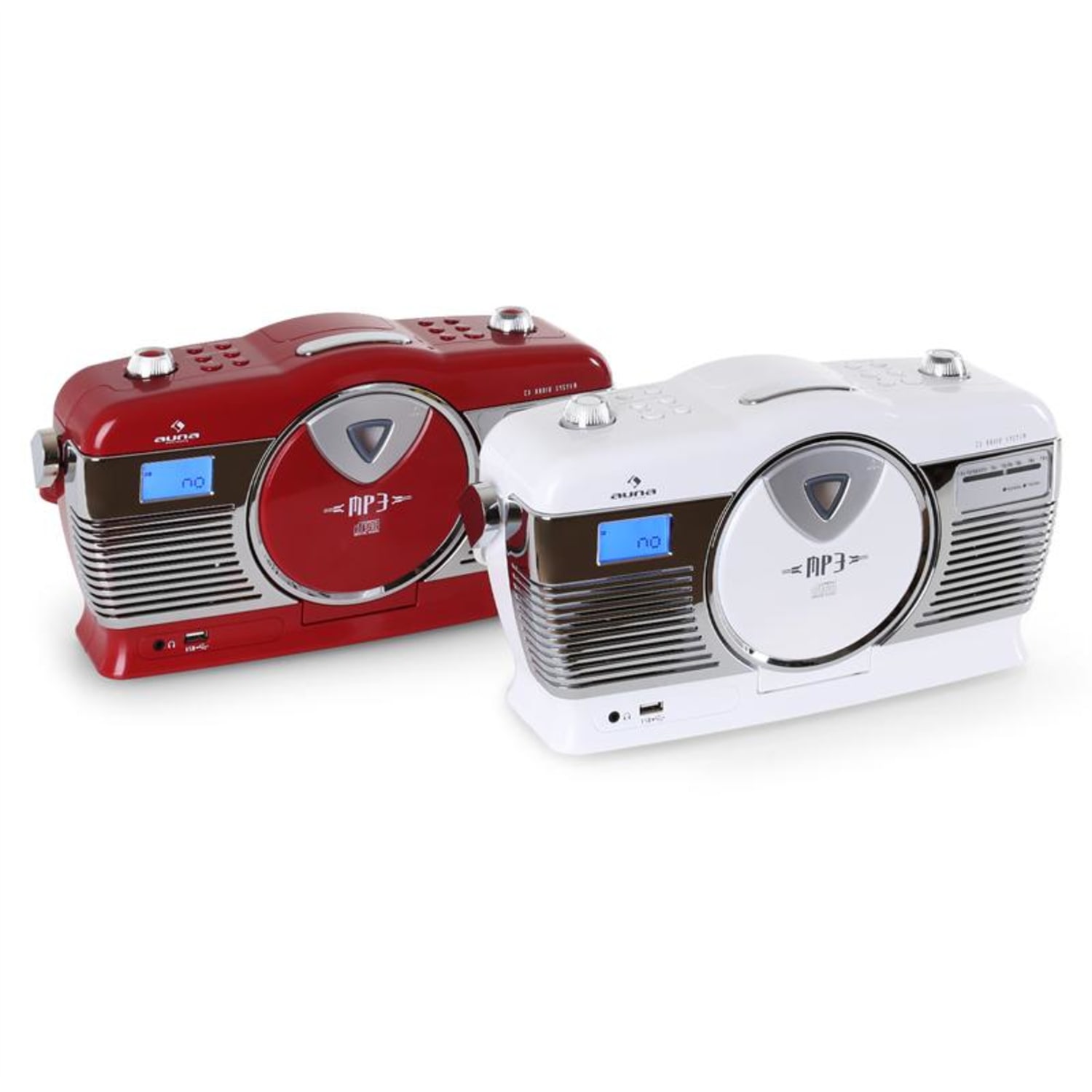 Radioodtwarzacz w stylu retro Auna MCP-69 UKW USB CD na baterie Czerwony