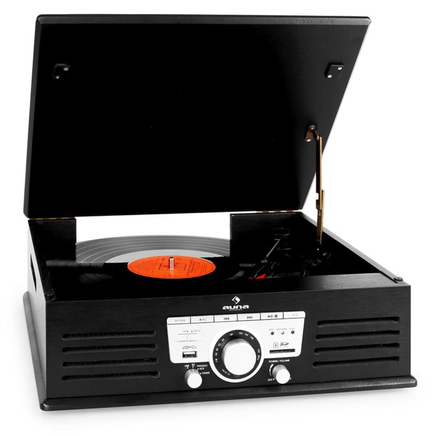 TT-92B, gramofon, wbudowane głośniki, USB, SD, AUX, UKF, czarny Czarny