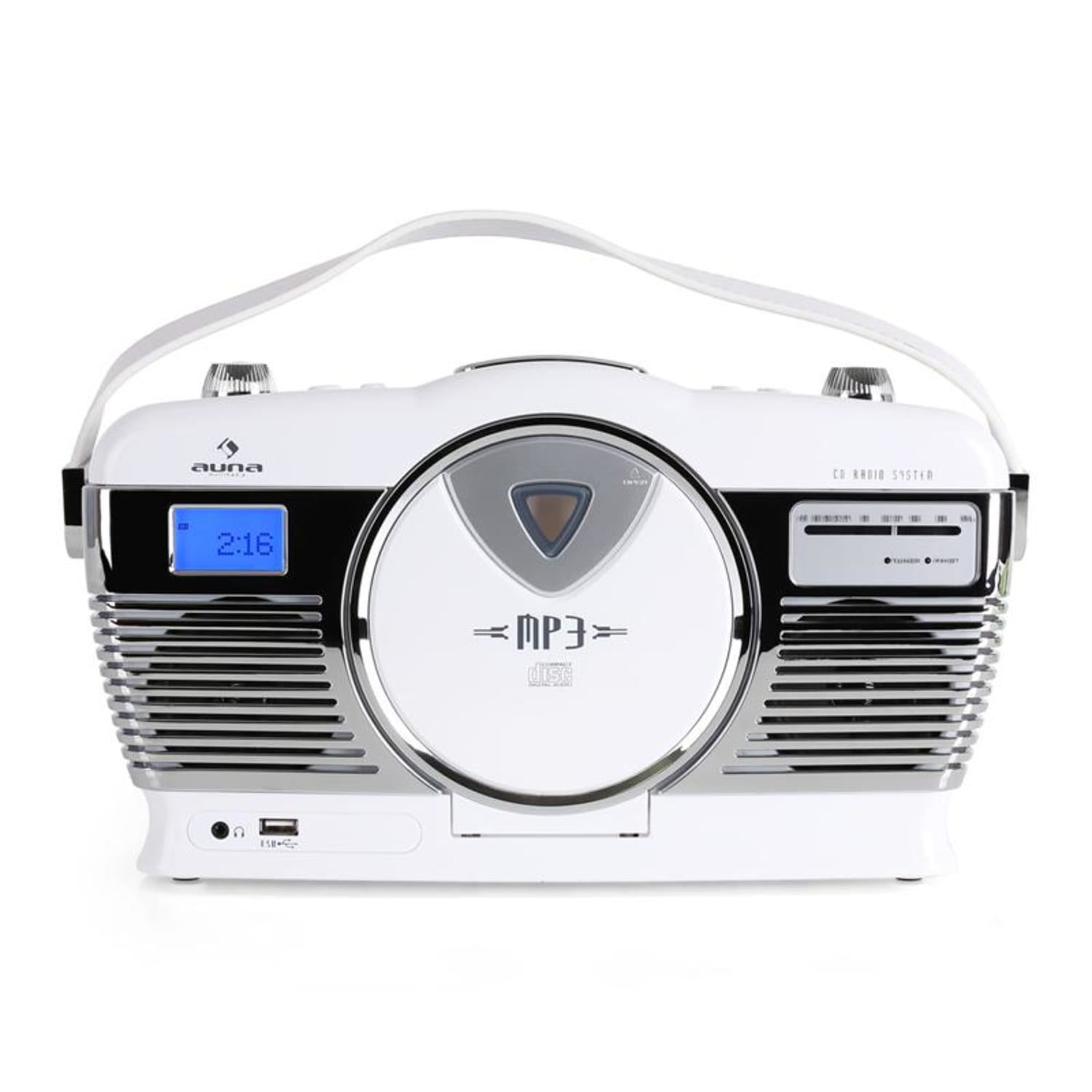 RCD-70 Radio retro FM USB CD pilas blanco Blanco