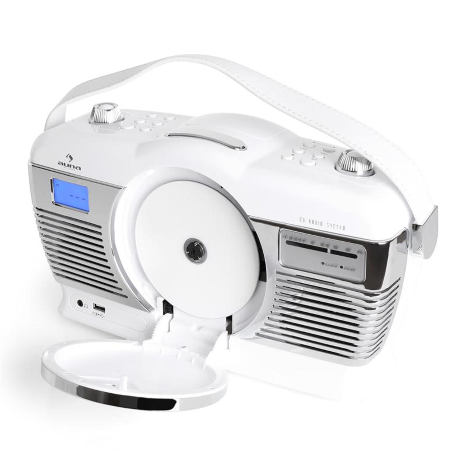 RCD-70 Radio retro FM USB CD pilas blanco Blanco