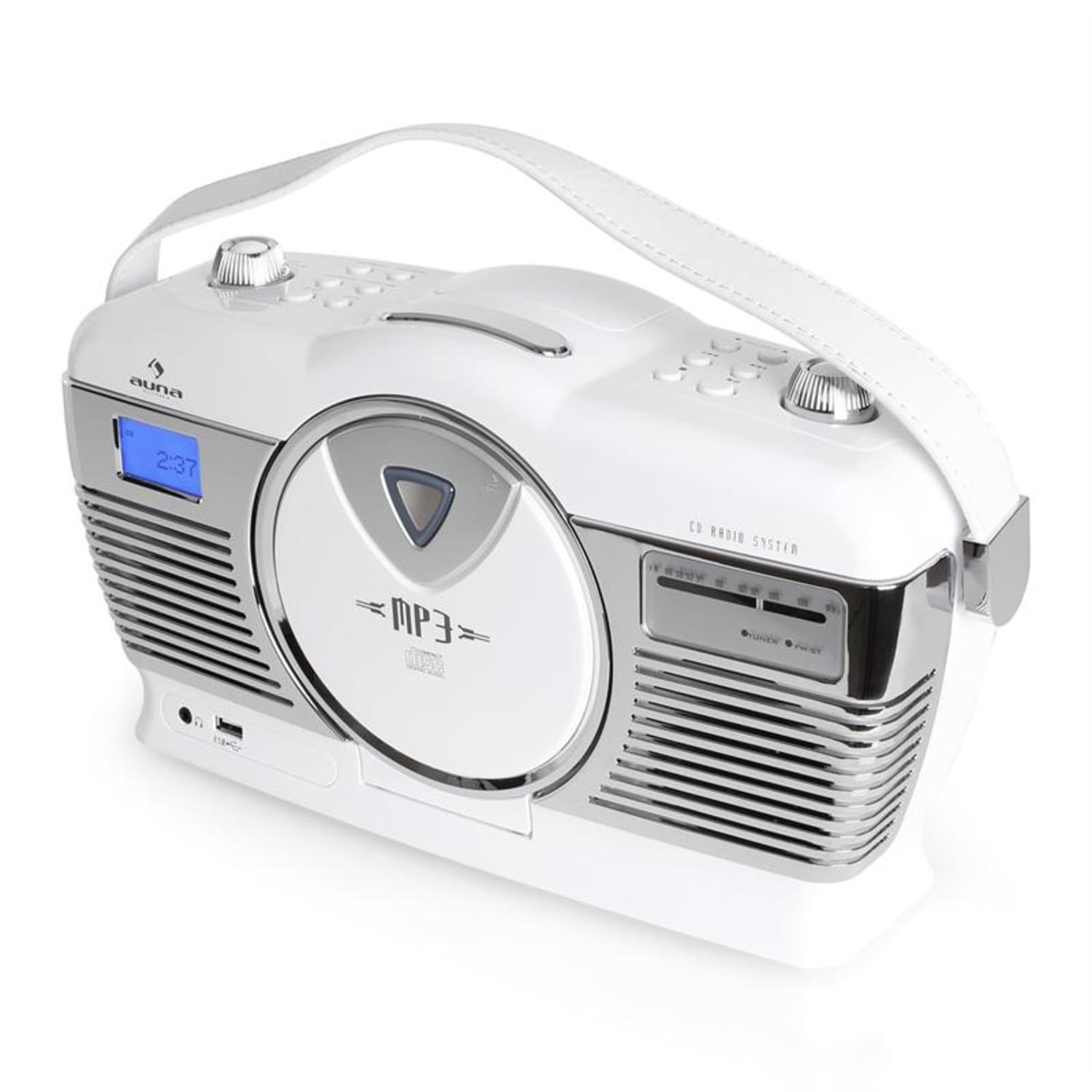 RCD-70 Radio retro FM USB CD pilas blanco Blanco
