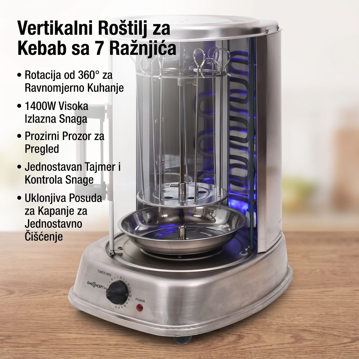 KEBAB MASTER PRO VERTIKALNI GRILL, 1500W 1500 W | Srebro