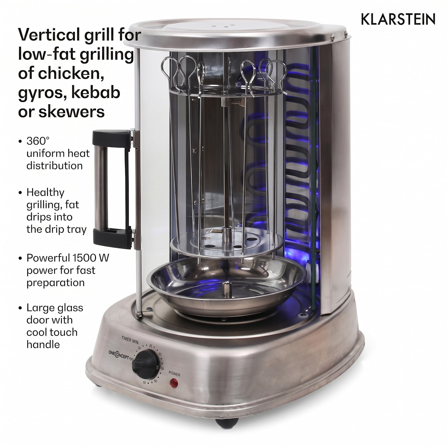 Kebab Master Pro Vertical Grill 1500W Skewer 1500 W | Silver