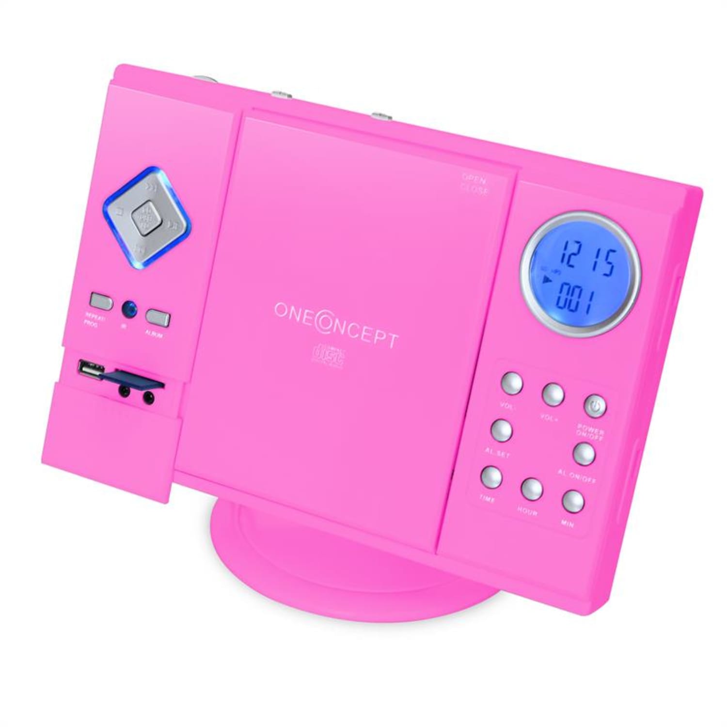 V-12, wieża stereo, odtwarzacz CD, USB, SD, AUX, MP3, kolor różowy Pink