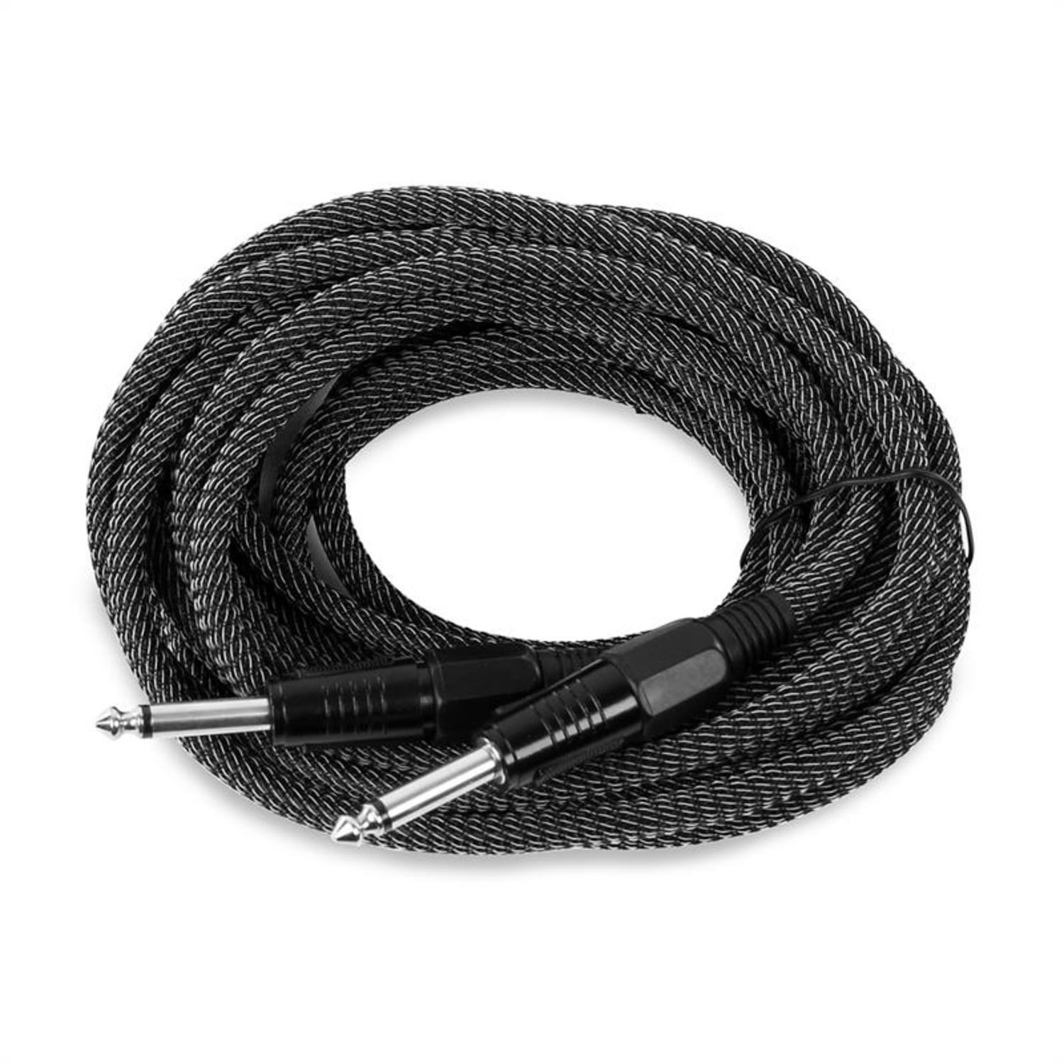 6,35 mm-jack kabel, 6 m, mono, tekstil, črno-bel 