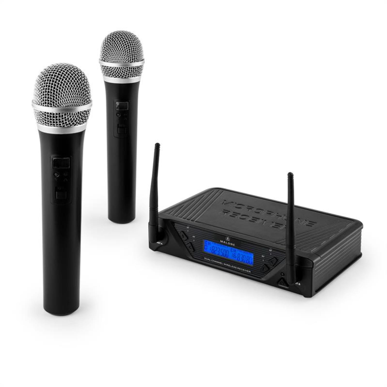 UHF-450 Duo1 2-kanavainen langaton UHF-mikrofonisetti 2 x käsimikrofoni