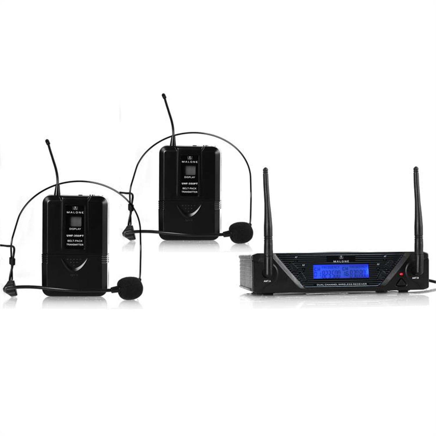 UHF-450 Duo2 2-kanavainen langaton UHF-mikrofonisetti 2 x headset-mikrofoni