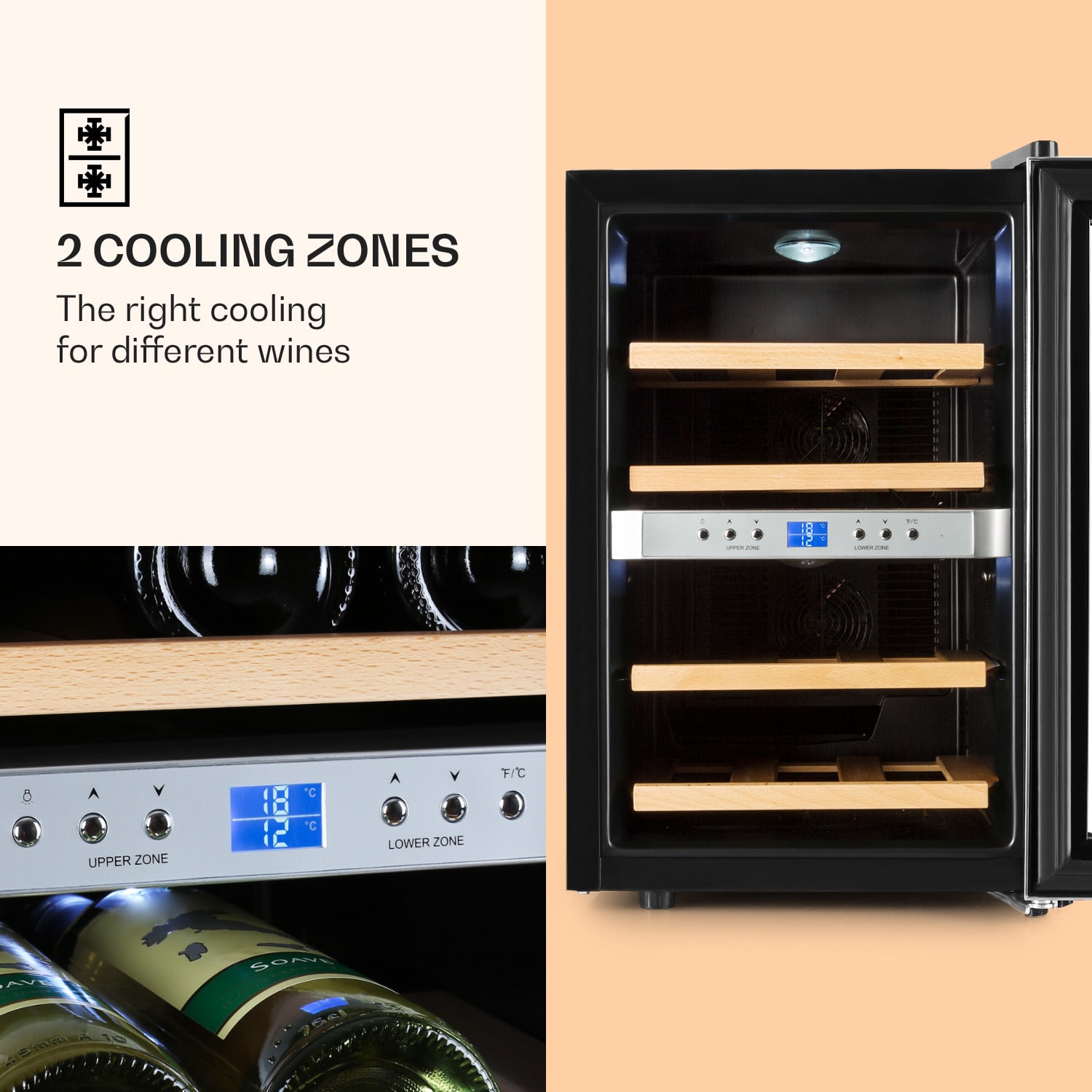 Reserva 12 Duo - Frigorifero per vini a due zone, 34 litri, 12 bottiglie, acciaio inox 