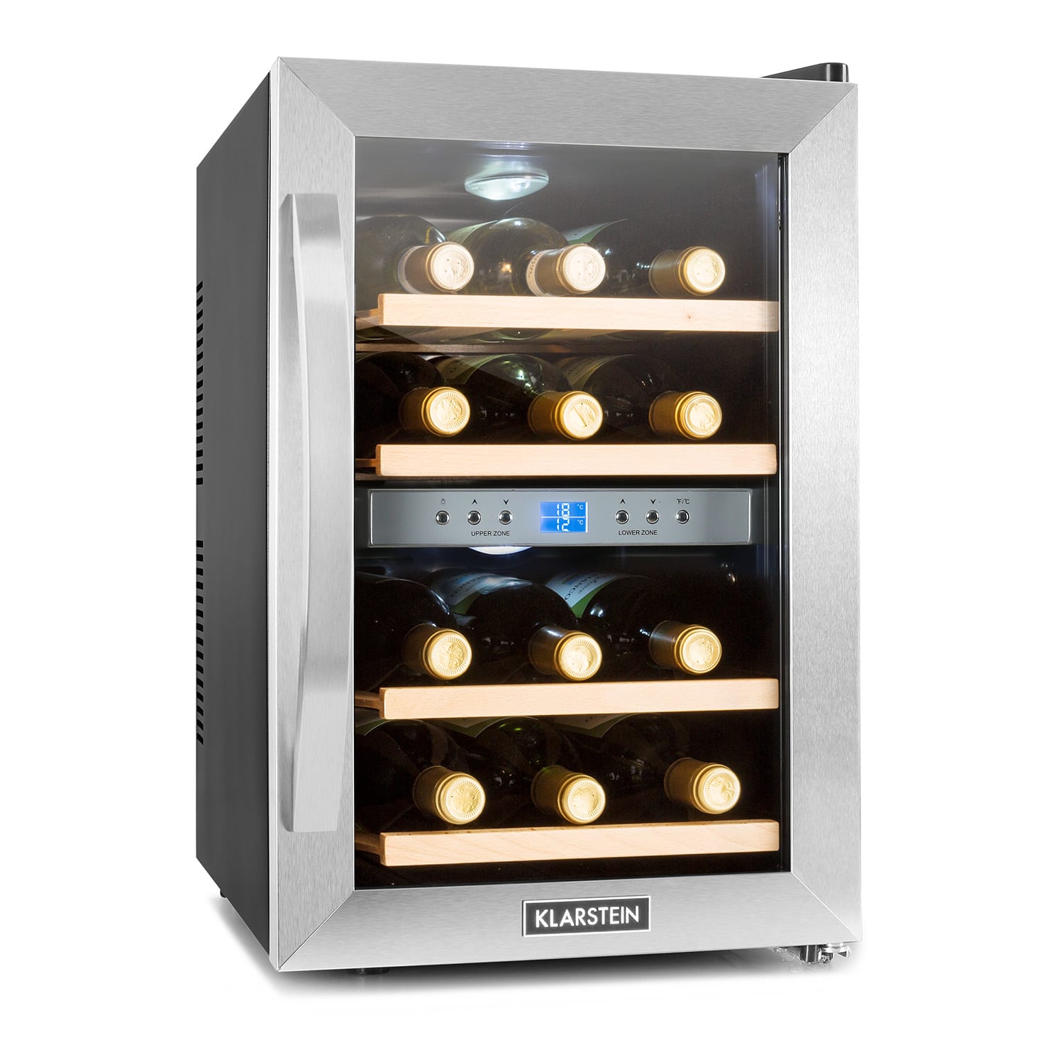 Reserva 12 Duo - Frigorifero per vini a due zone, 34 litri, 12 bottiglie, acciaio inox 