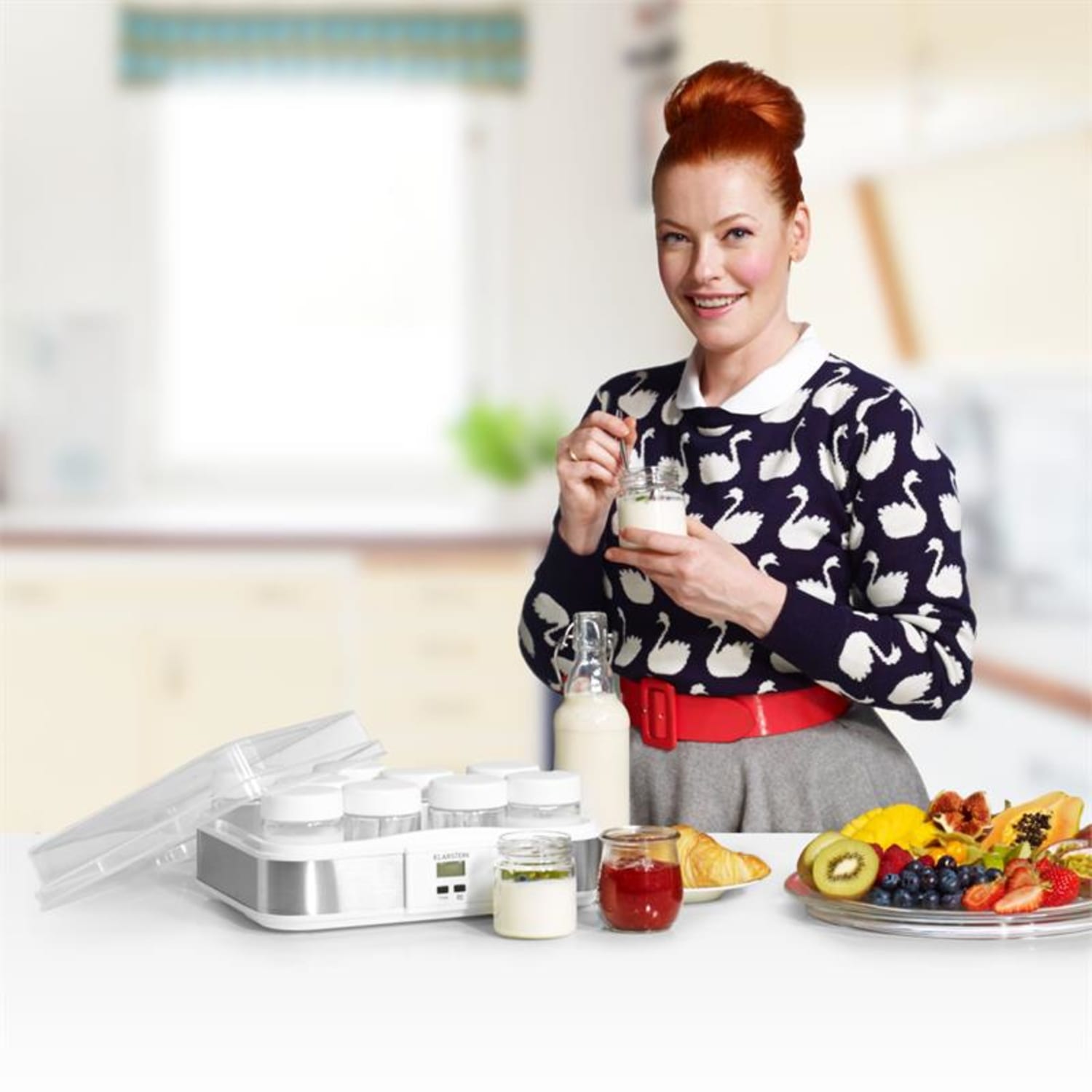 Gaia, jogurtovač, 12 pohárov, časovač, nehrdzavejúca oceľ, biely Biela