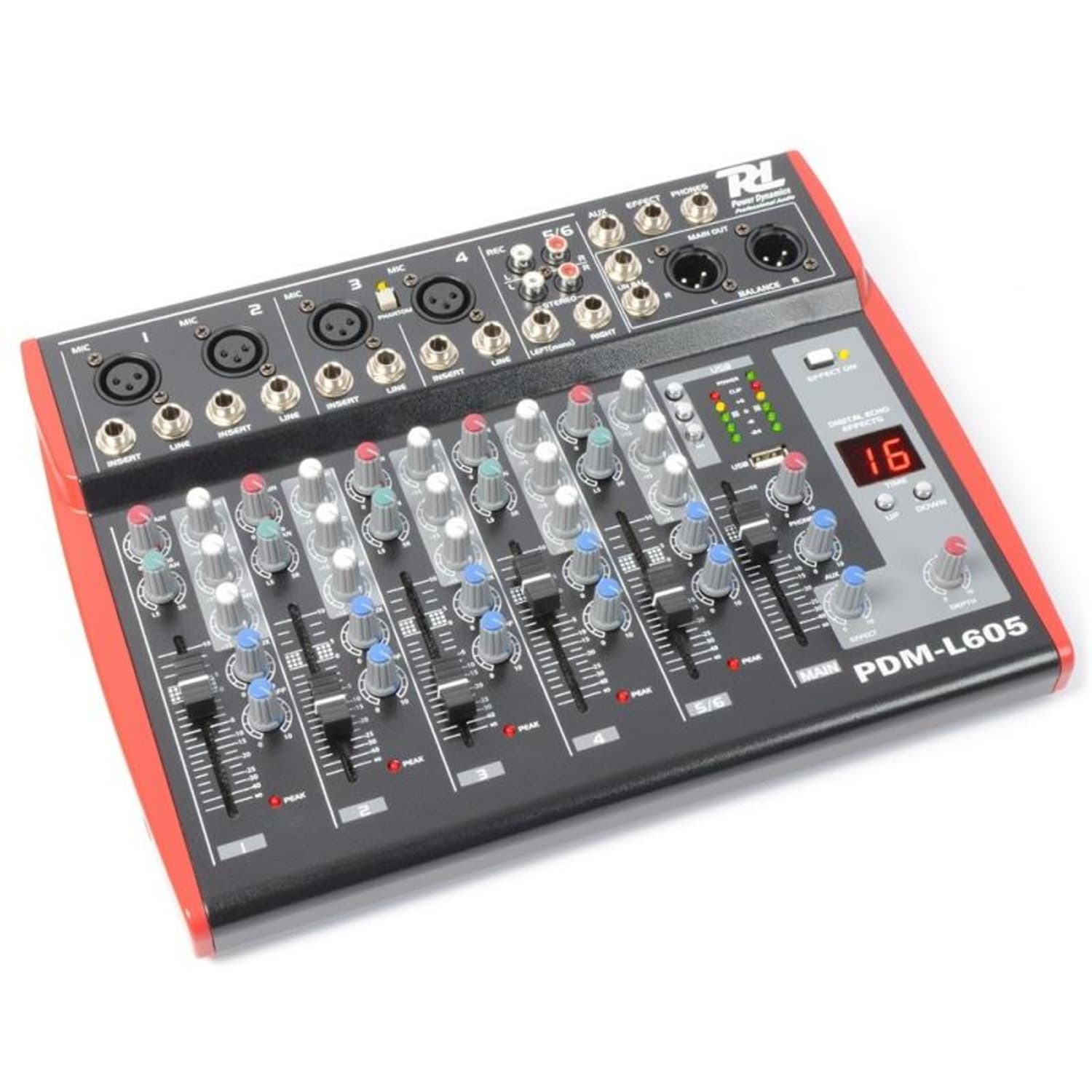 PDM-L605, 6 kanálový mix. pult, USB, AUX,+48V 