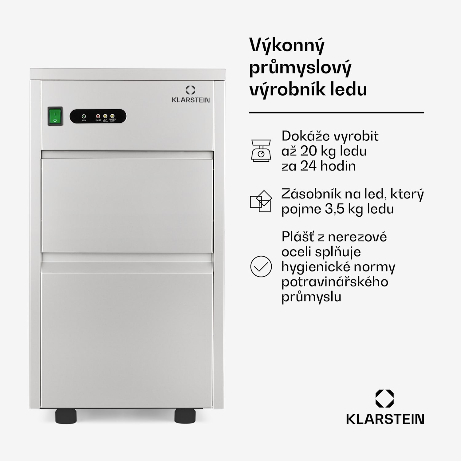 Powericer XL, výrobník ledu, 145 W, 20 kg/den, průmyslové zařízení na výrobu ledu, nerezový XL
