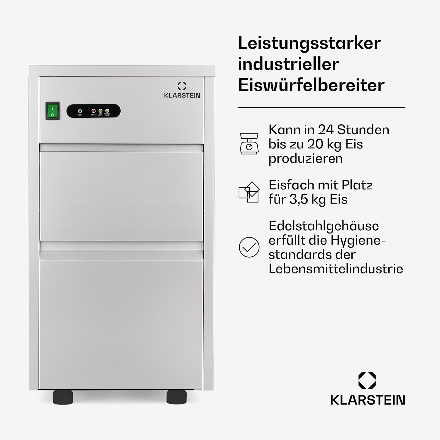 Powericer XL Eiswürfelmaschine Industrie 145W 20 kg/d 3,5 kg Behälter XL