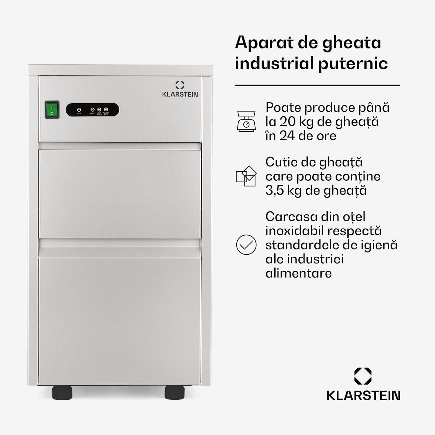 Industrie mașină de gheață 145W 20 kg / zi, din oțel inoxidabil XL