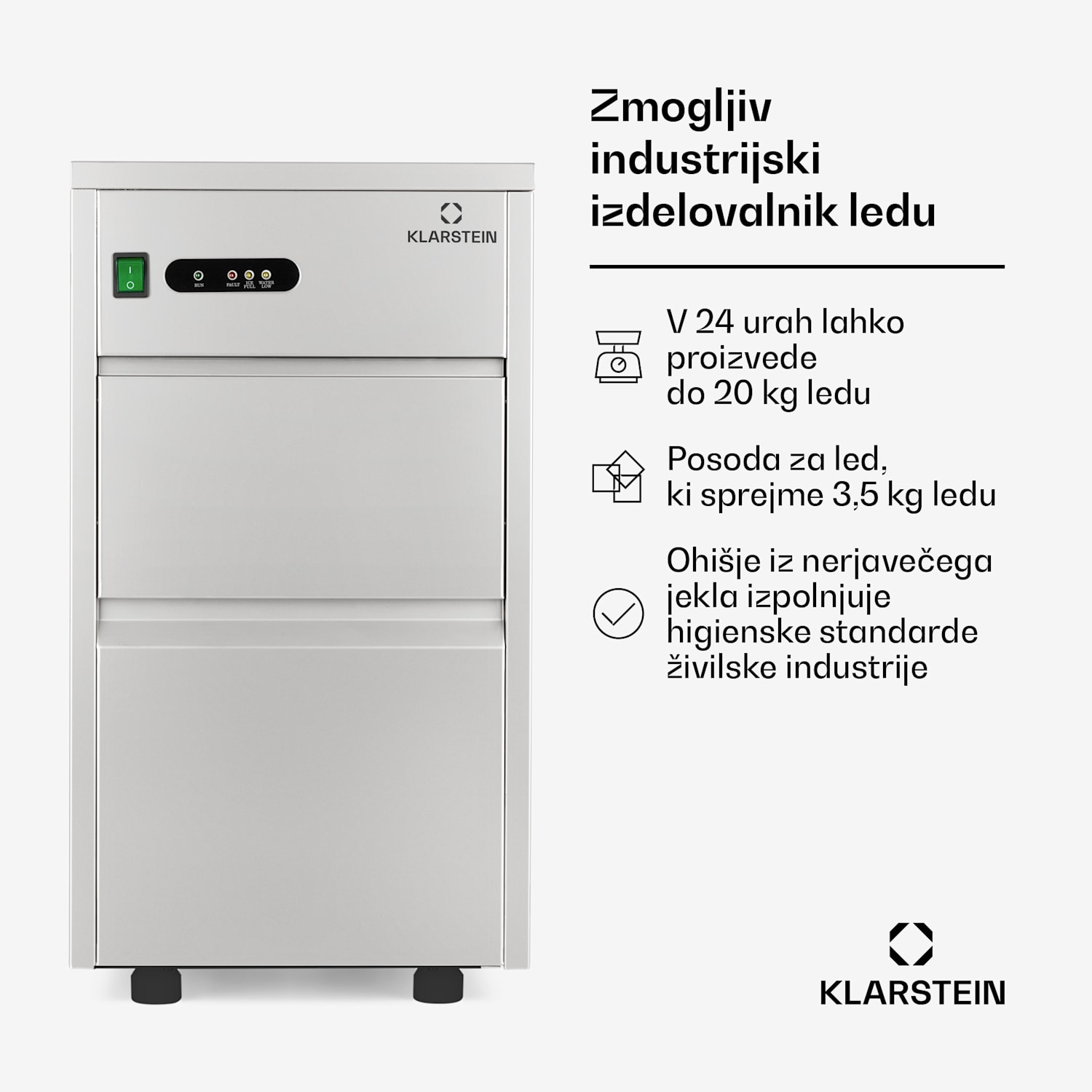 Powericer XL, industrijska naprava za proizvodnjo kock ledu, 145 W, 20 kg/dan, iz nerjavečega jekla XL
