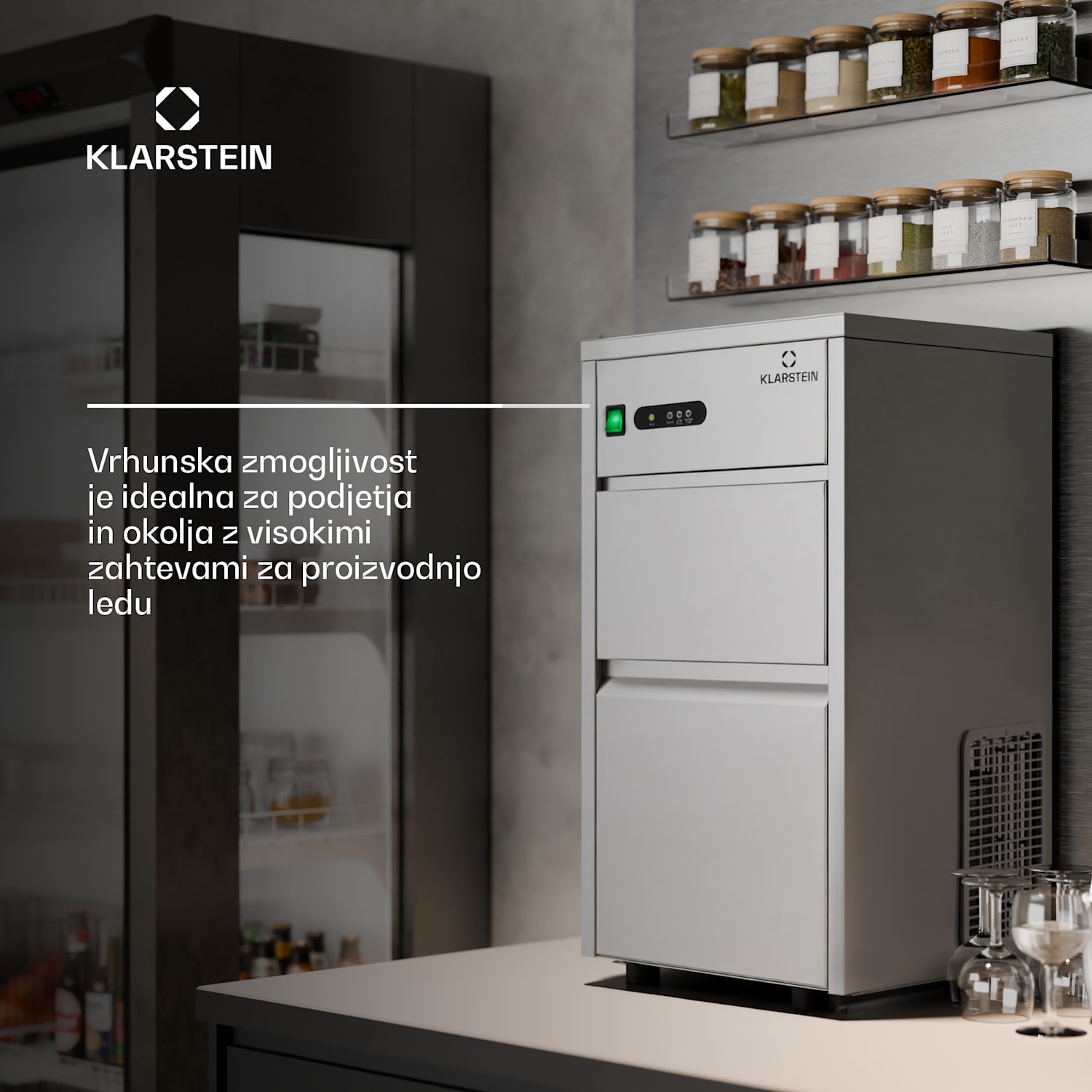 Powericer XL, industrijska naprava za proizvodnjo kock ledu, 145 W, 20 kg/dan, iz nerjavečega jekla XL