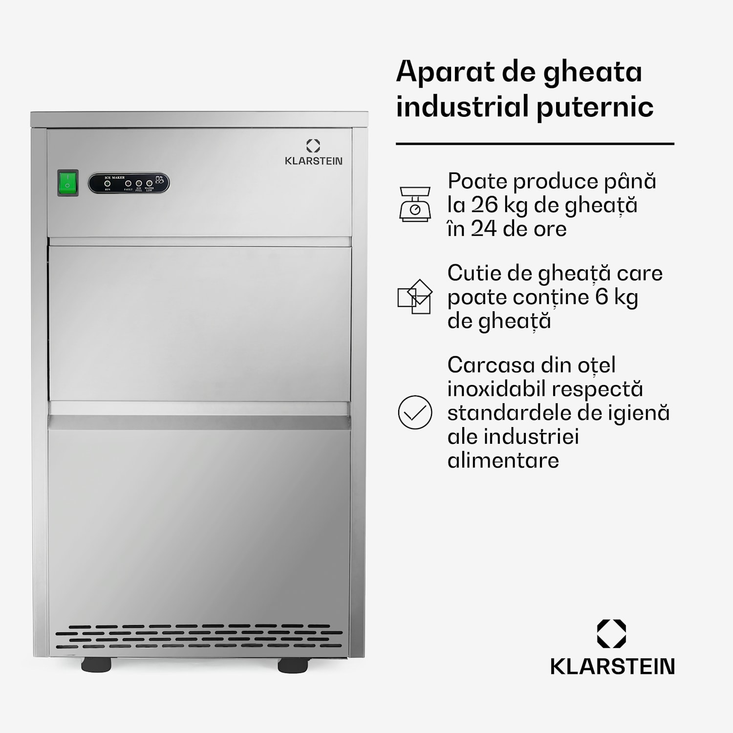 industrie mașină de gheață 160W 25 kg / zi din oțel inoxidabil XXL